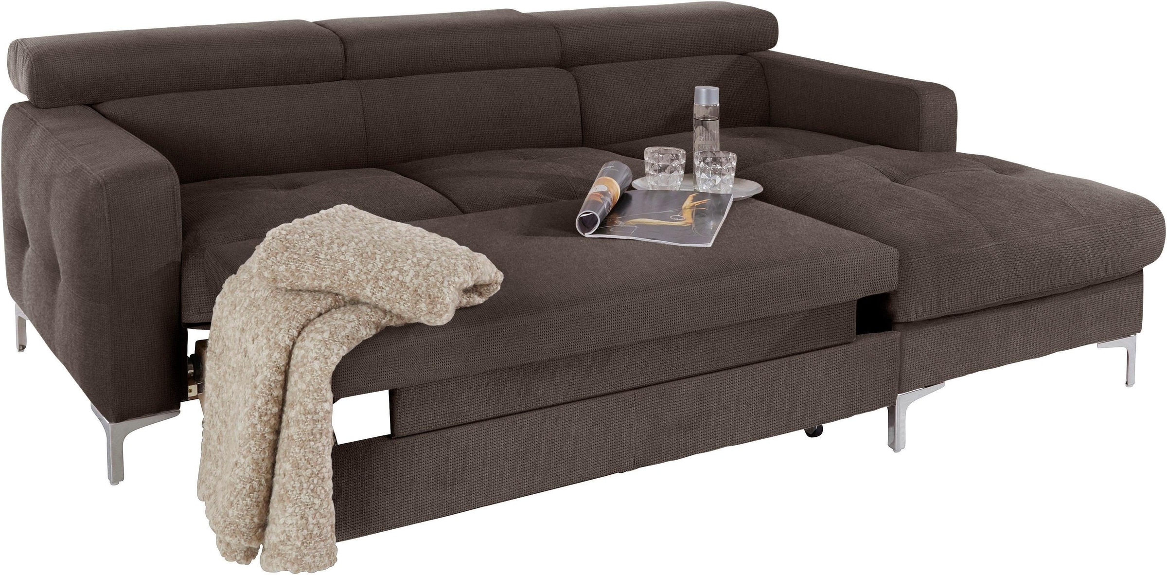 COTTA Polstergarnitur »Sammy L-Form«, (Set), Set bestehend aus: Ecksofa mit Kopfteilverstellung & Hocker