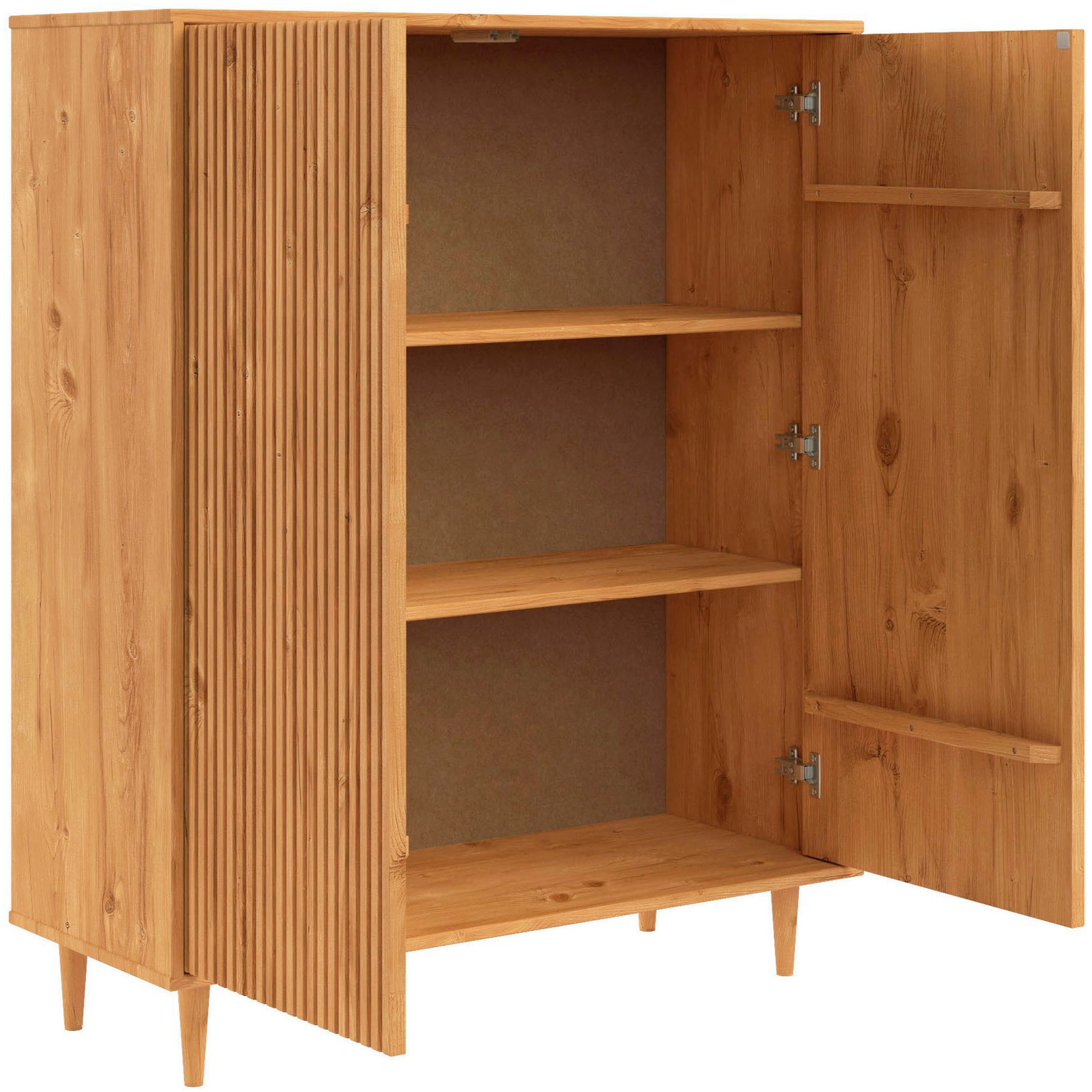 OTTO home Highboard »Malmedy Front mit gefrästen Rillen« Kommode Midischrank aus massivem Kiefernholz, Push-to-open, B 100 cm