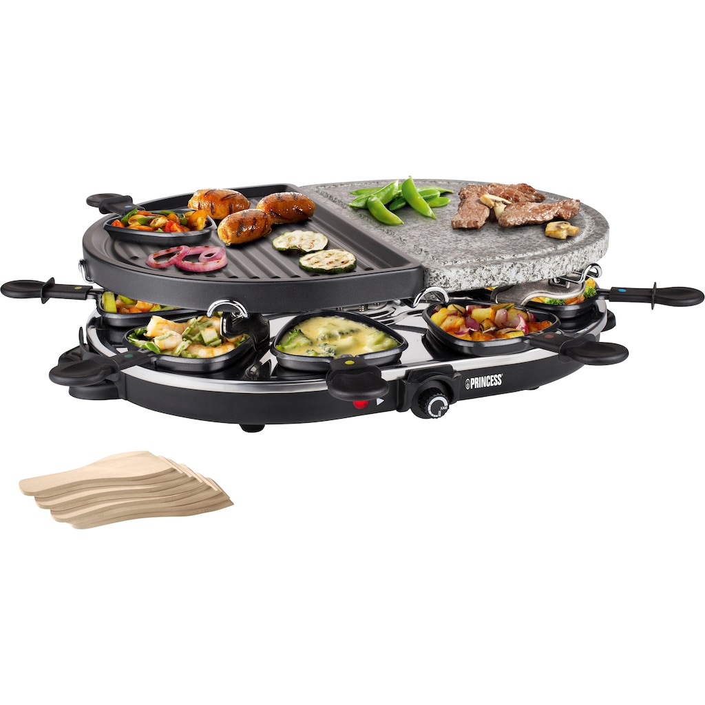PRINCESS Raclette »8 Oval Stone & Grill Party - 162710«, 8 St. Raclettepfännchen, 1200 W