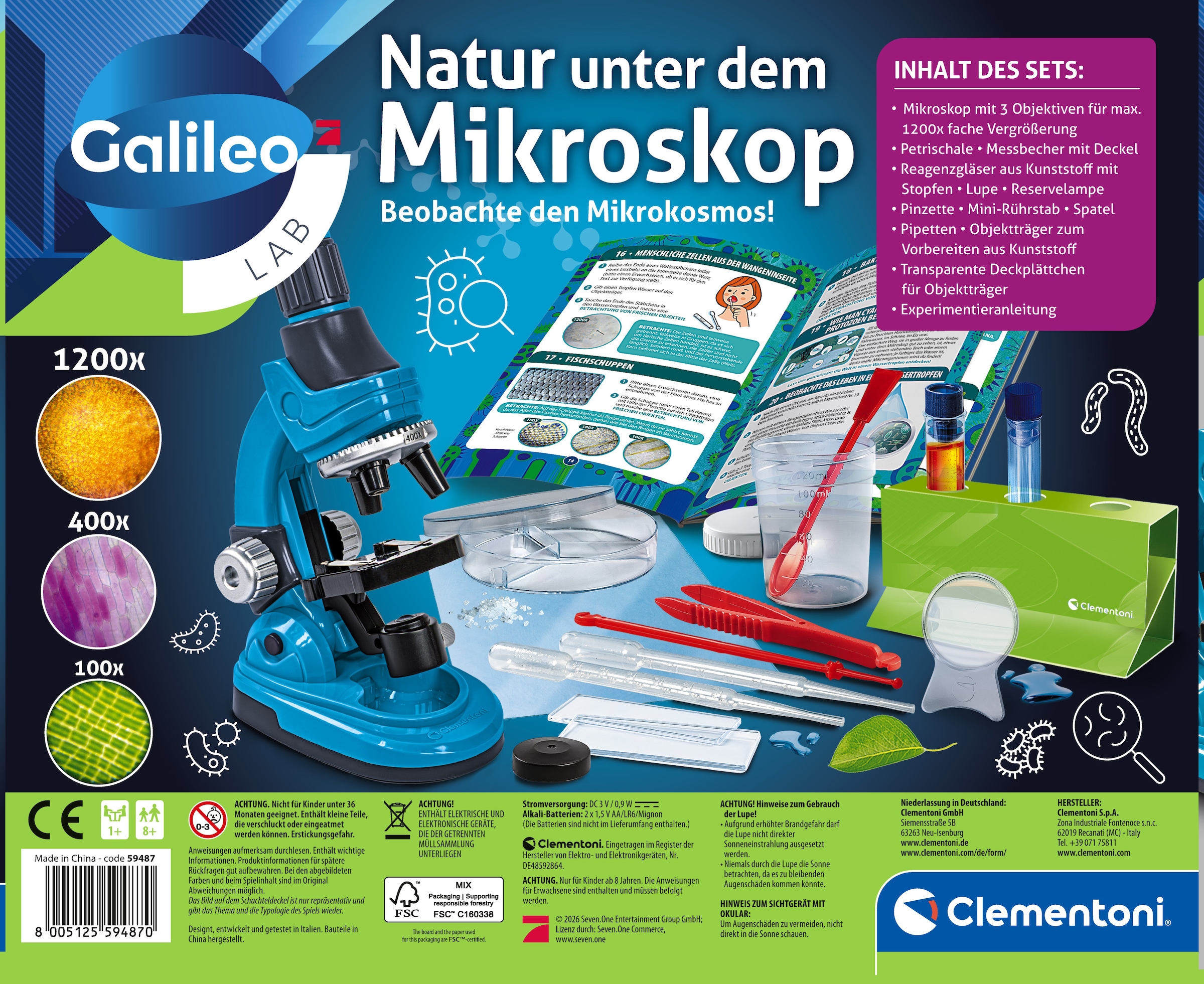 Clementoni® Experimentierkasten »Galileo Lab, Natur unter dem Mikroskop« mit LED-Licht