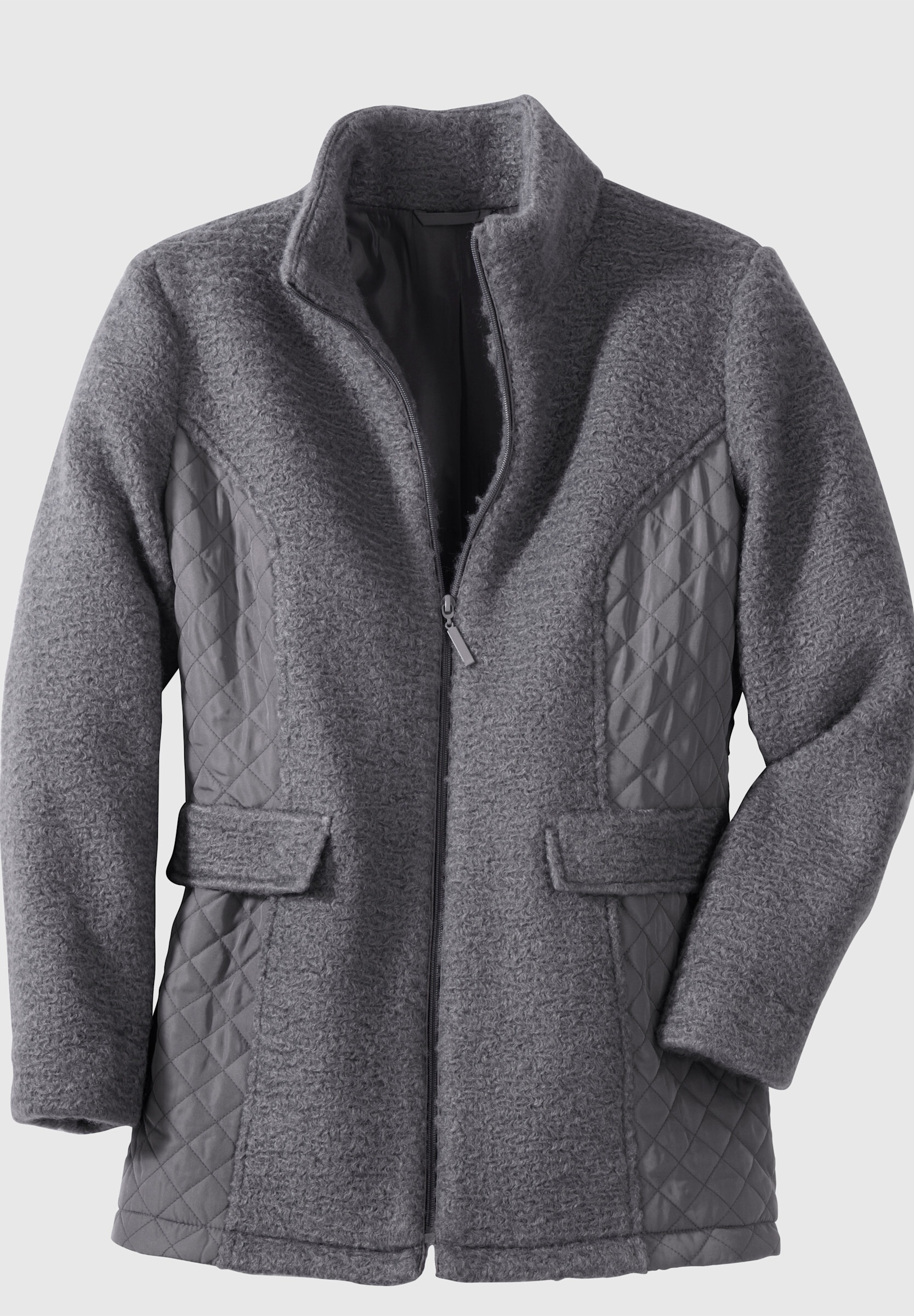 Sieh an! Funktionsjacke »Bouclé-Jacke Boucléjacke mit gesteppten Einsätzen«