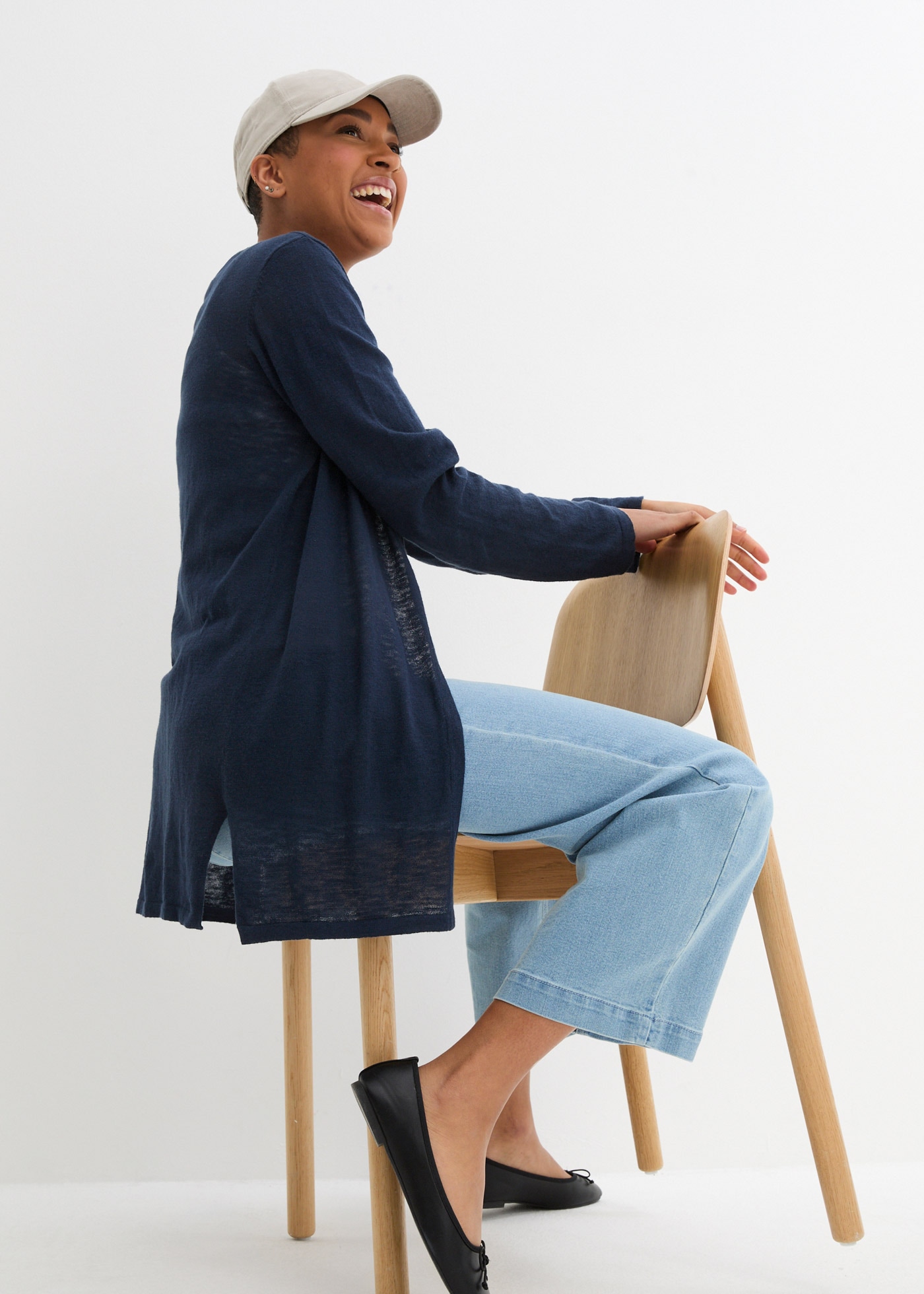 bonprix Strickjacke lockere Passform, Slub-Strick, Casual Stil, aus Baumwolle