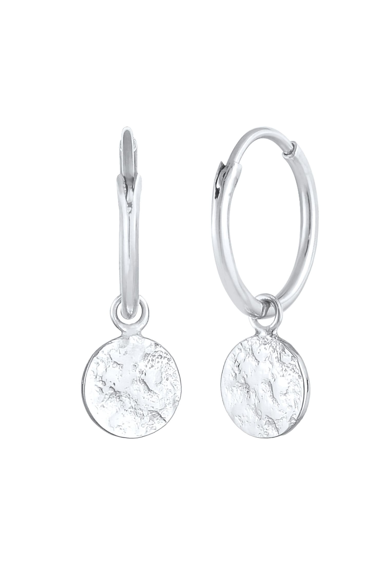 Elli Paar Creolen »Ohrringe Creolen Plättchen Coin Organic Look 925 Silber«