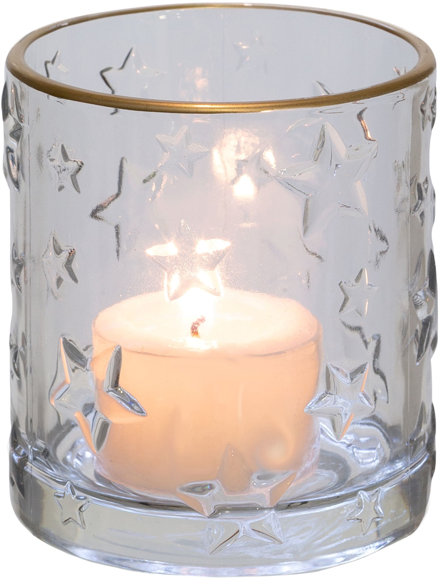 Creativ deco Windlicht »Weihnachtsdeko«, (4 St.), klares Glas mit Stern-Struktur