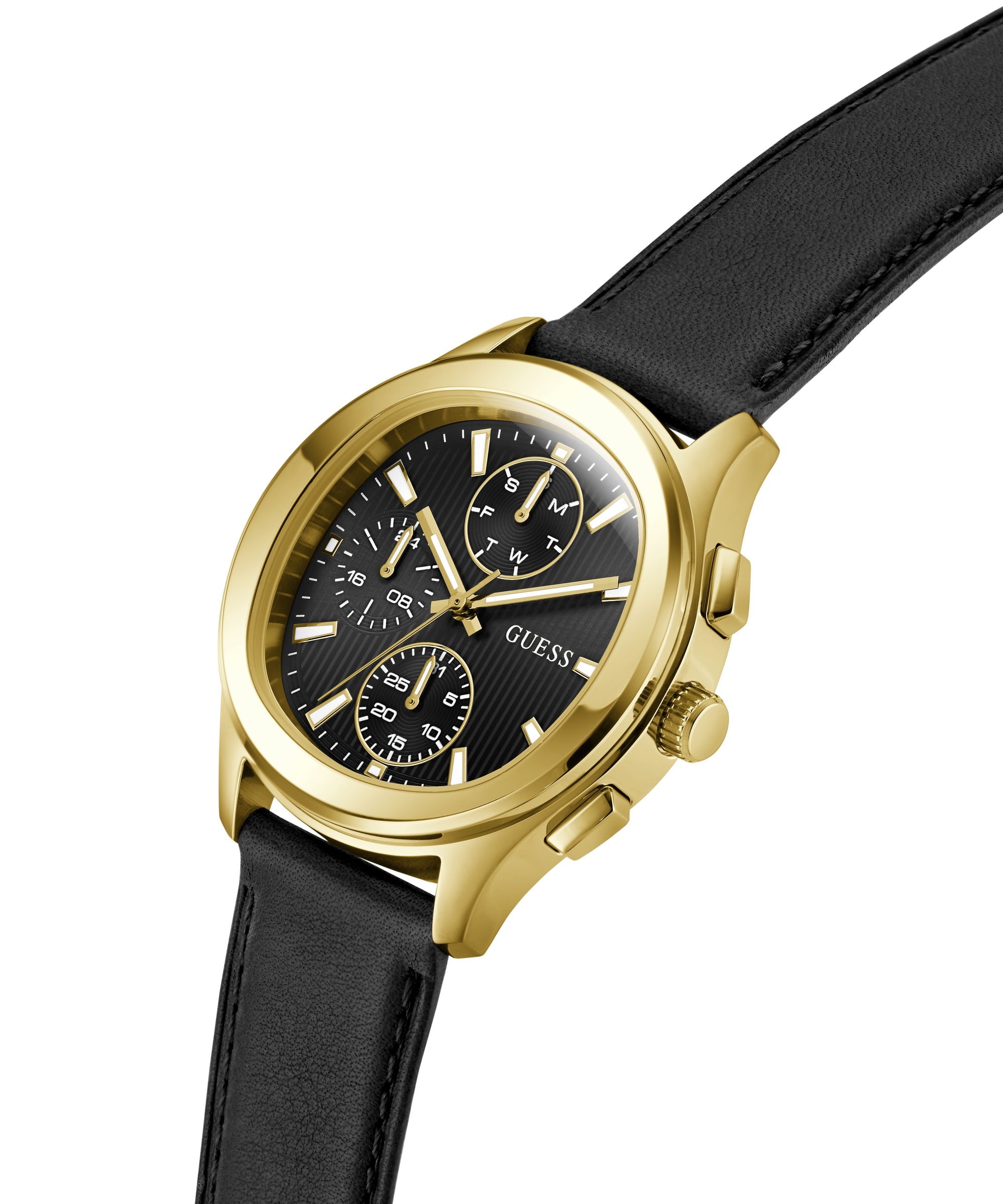 Guess Multifunktionsuhr »PALMER« Quarzuhr, Armbanduhr, Herrenuhr, Lederarmband, analog, Wochentag, Tag