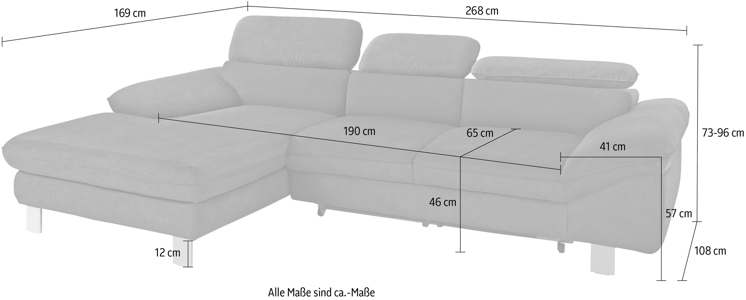 COTTA Polstergarnitur »Driver L-Form«, (Set, 2 tlg.), Set bestehend aus: Ecksofa mit Kopfteilverstellung & Hocker