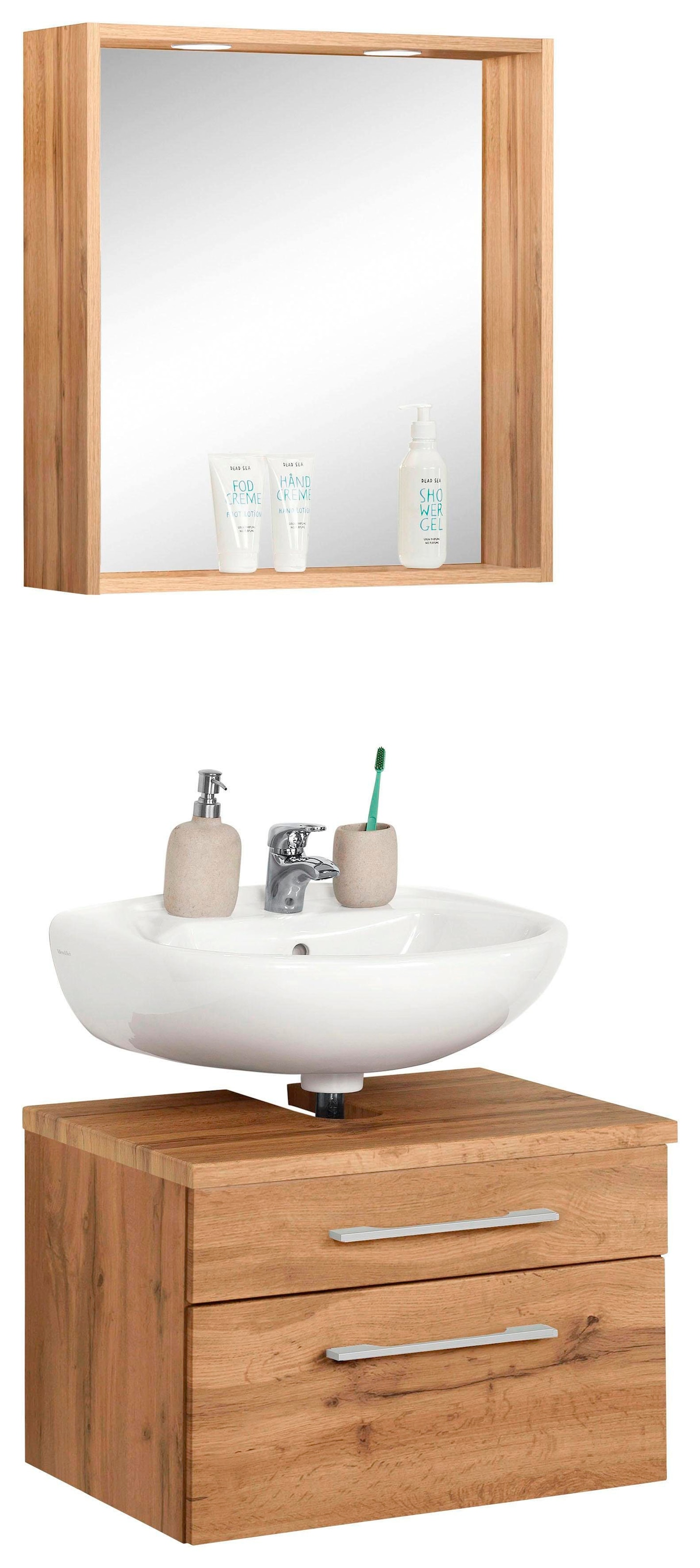 »Davos«, Badmöbel-Set Waschbeckenunterschrank MÖBEL inklusive Spiegel auf HELD St.), (2 Beleuchtung kaufen Rechnung und