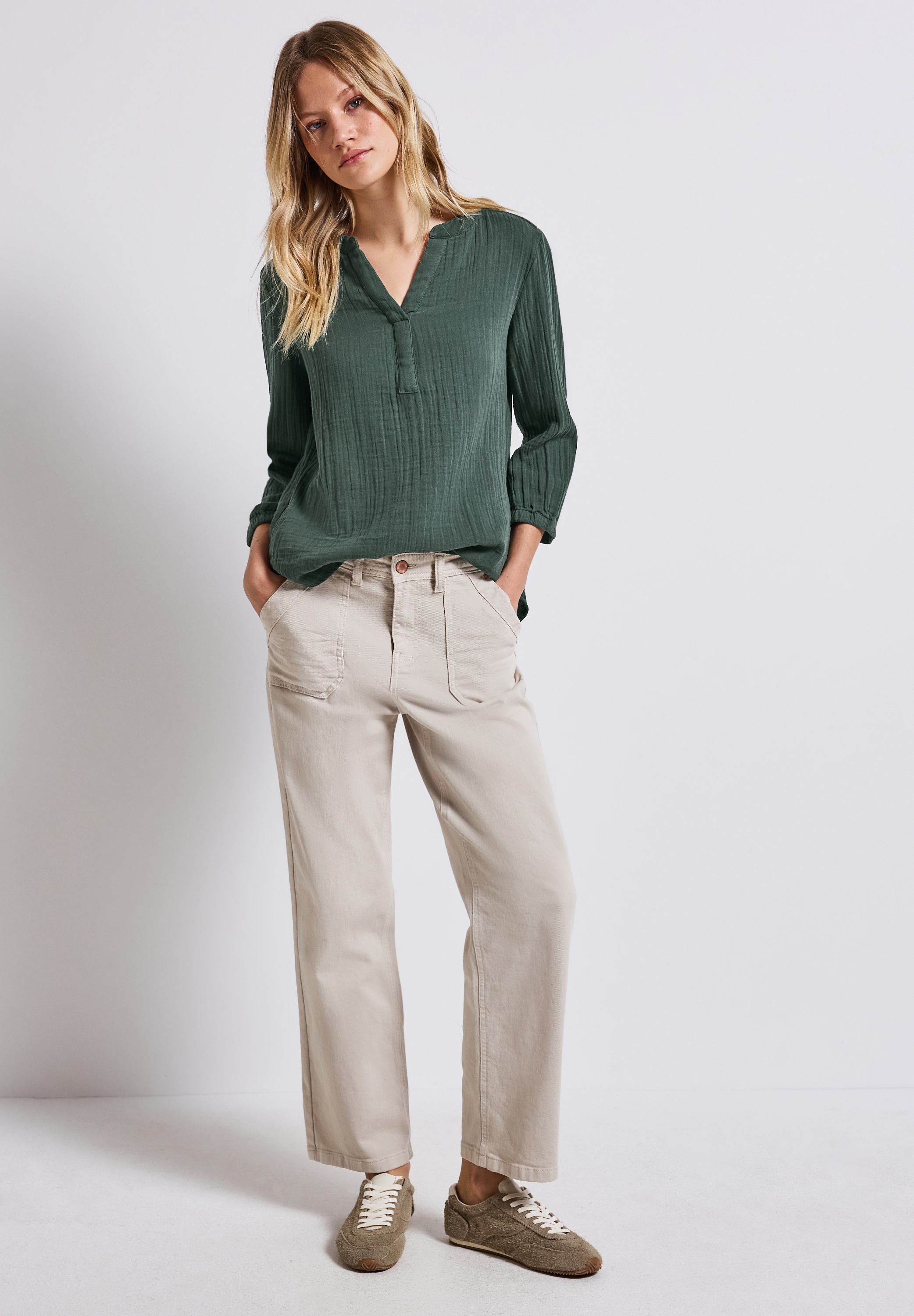 STREET ONE Hemdbluse, 3/4-Arm im Musselin-Look