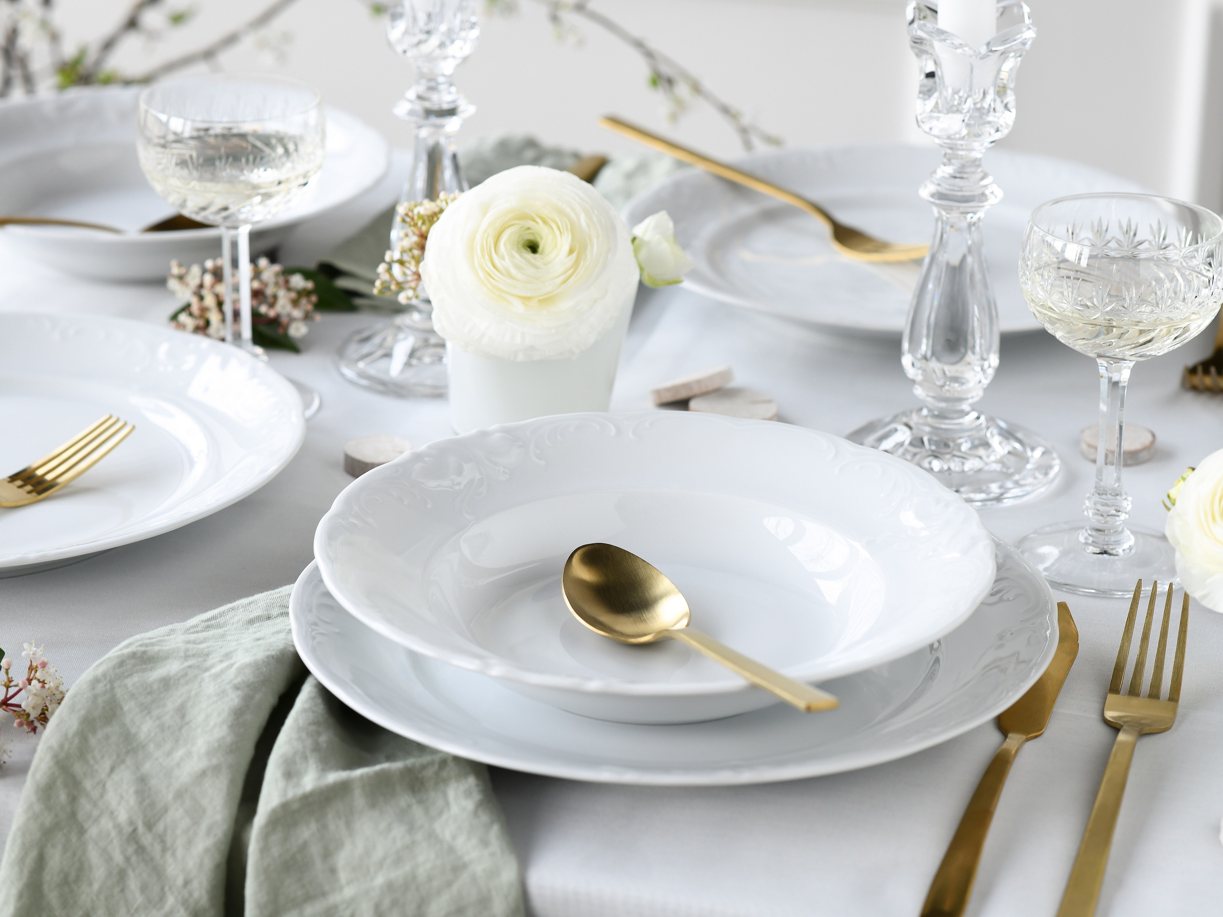 CreaTable Tafelservice »Frederike Weiss, Service 12-tlg.« Teller Set, Klassisch, Zeitlos