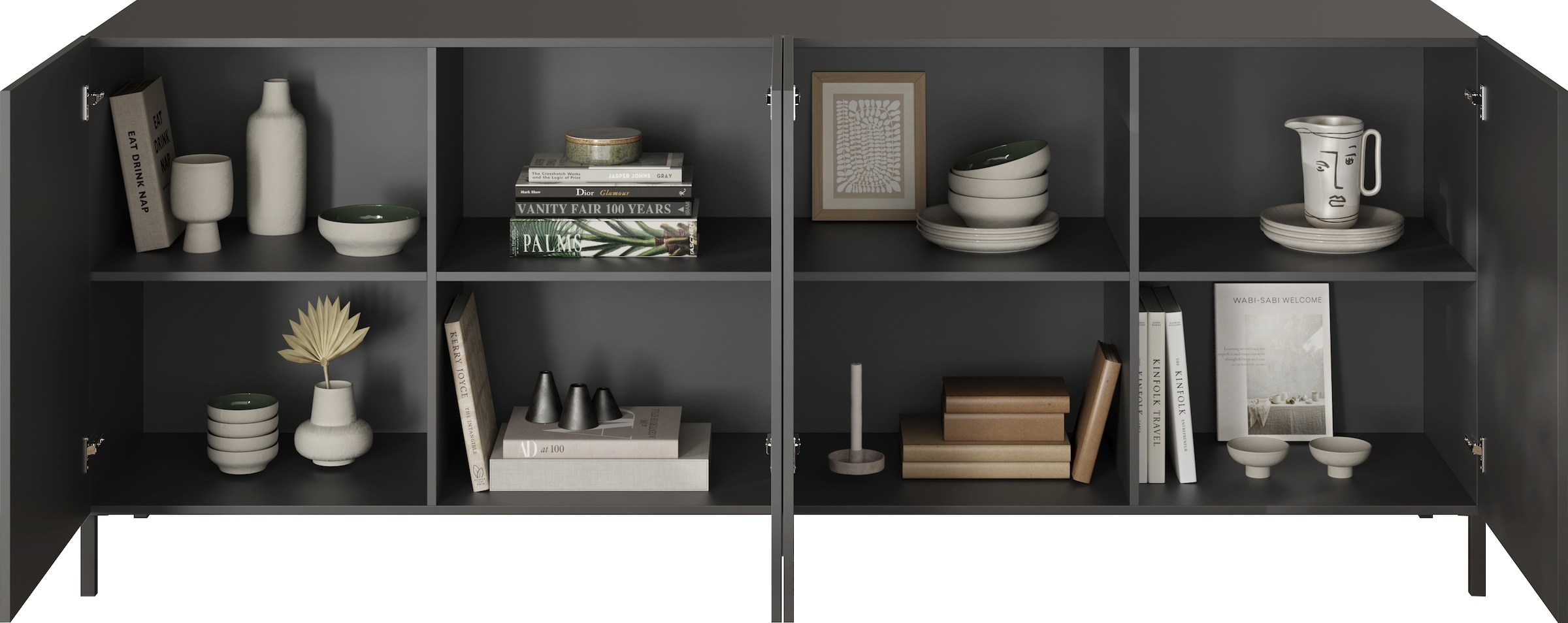 INOSIGN Sideboard »Snake, Kommode, Anrichte, Stauraummöbel Breite 241 cm, Siebdruck-Front«, moderne Wohnmöbel, 4 Türen, viel Stauraum, stilvoll und funktional