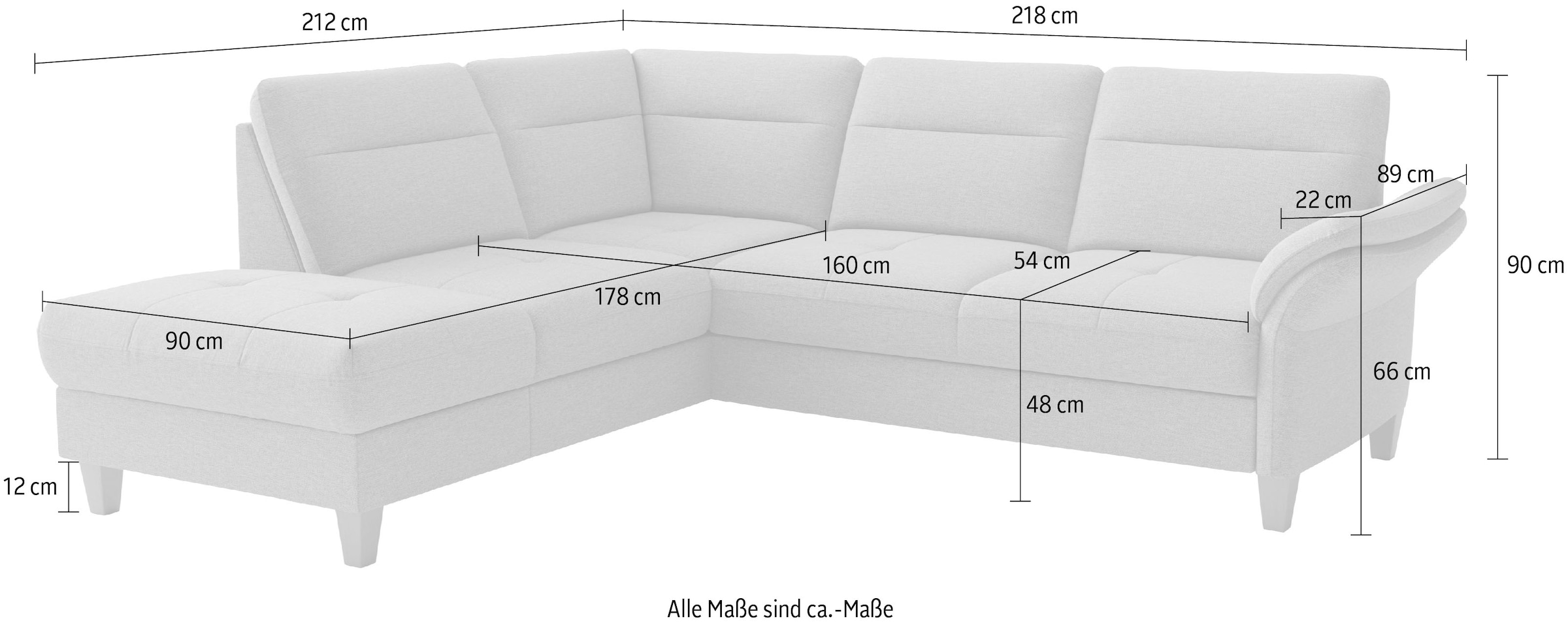 sit&more Ecksofa »Pamela, B: 218 cm, L-Form, wahlweise mit Schlaffunktion und Bettkasten« mit Federkern