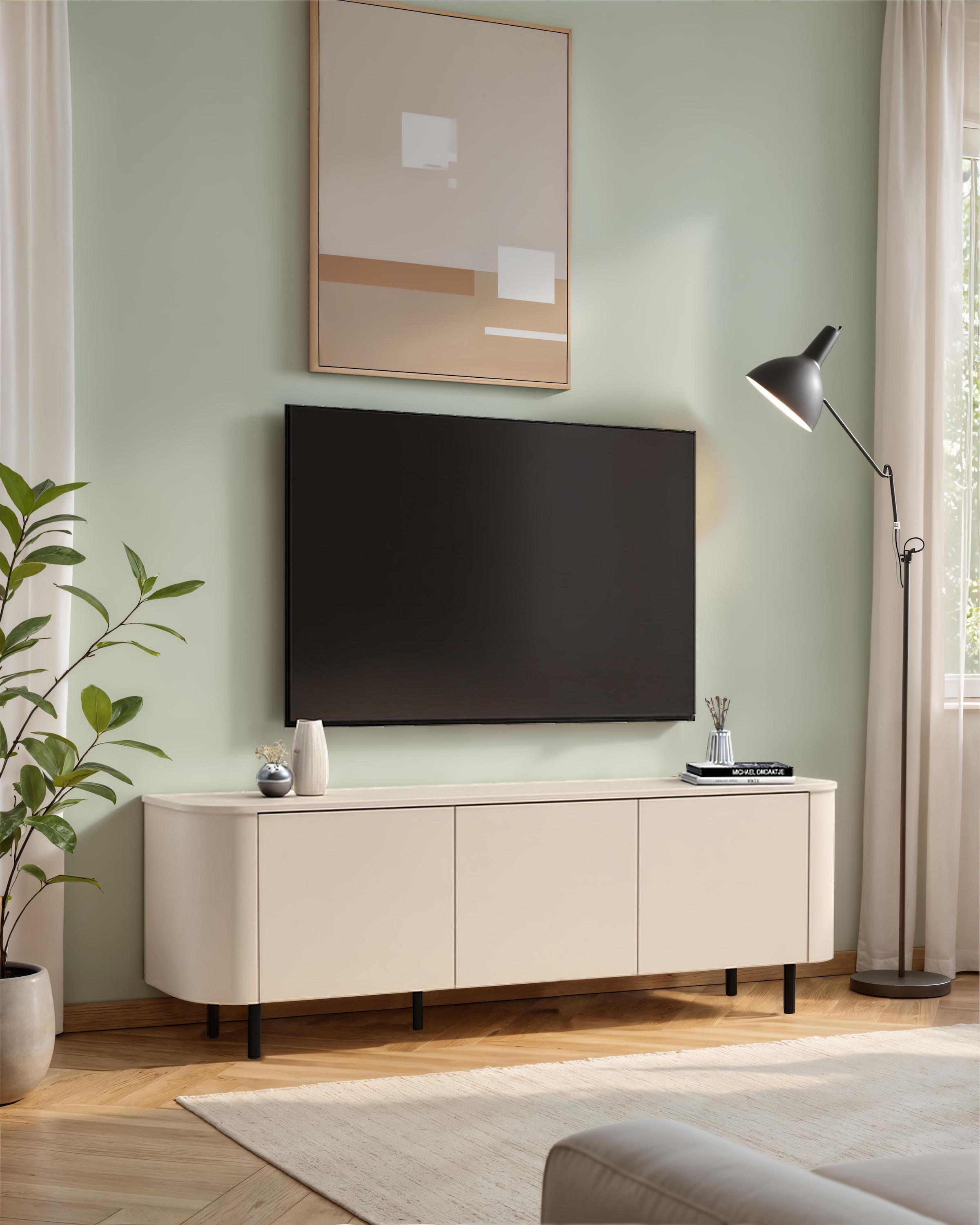 INOSIGN Lowboard »Lido, 181 cm breit, 3 Türen, TV-Schrank, TV-Kommode, Medienboard« Formgebogenes MDF, Stirnseiten mit Rundung, Push-to-open, Metallfüße