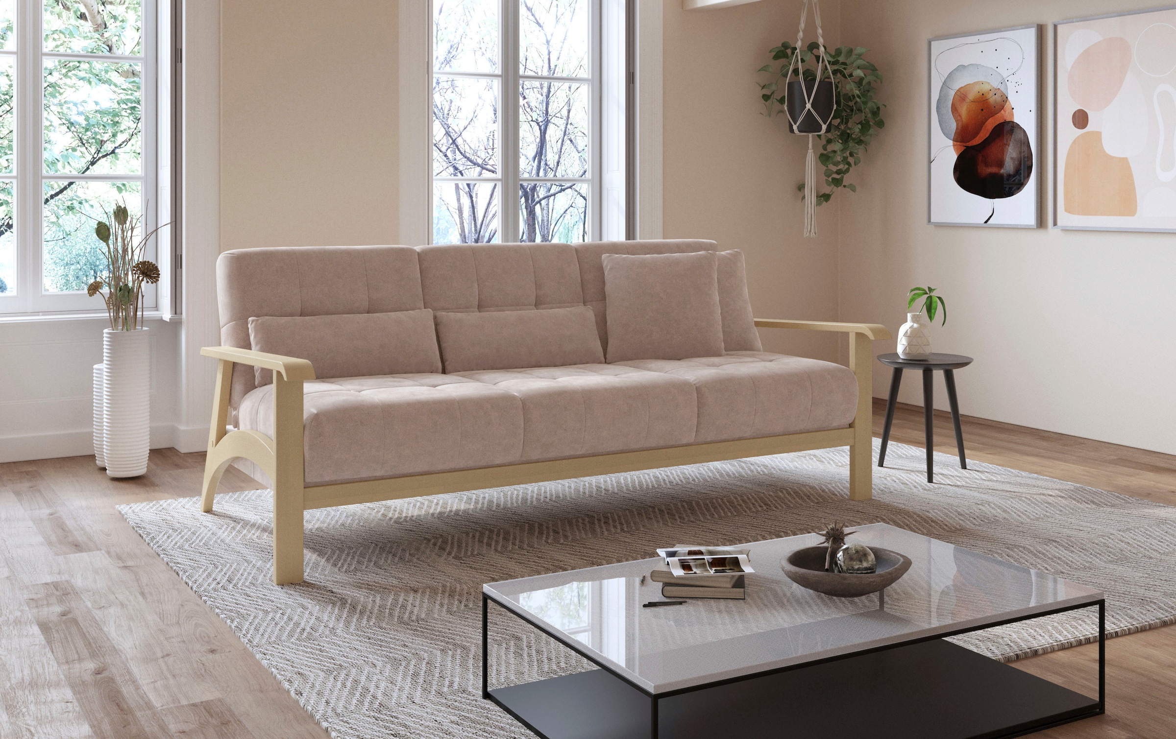 sit&more 3-Sitzer »Billund«, Armlehnen aus Buchenholz in natur, verschiedene Bezüge und Farben