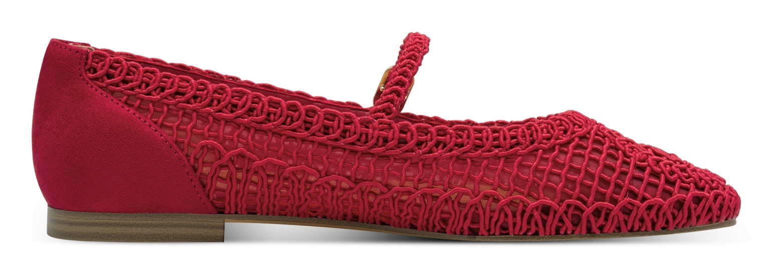 Tamaris Riemchenballerina, Blockabsatz, Halbschuh, Frühlingsschuh in modischer Häkeloptik