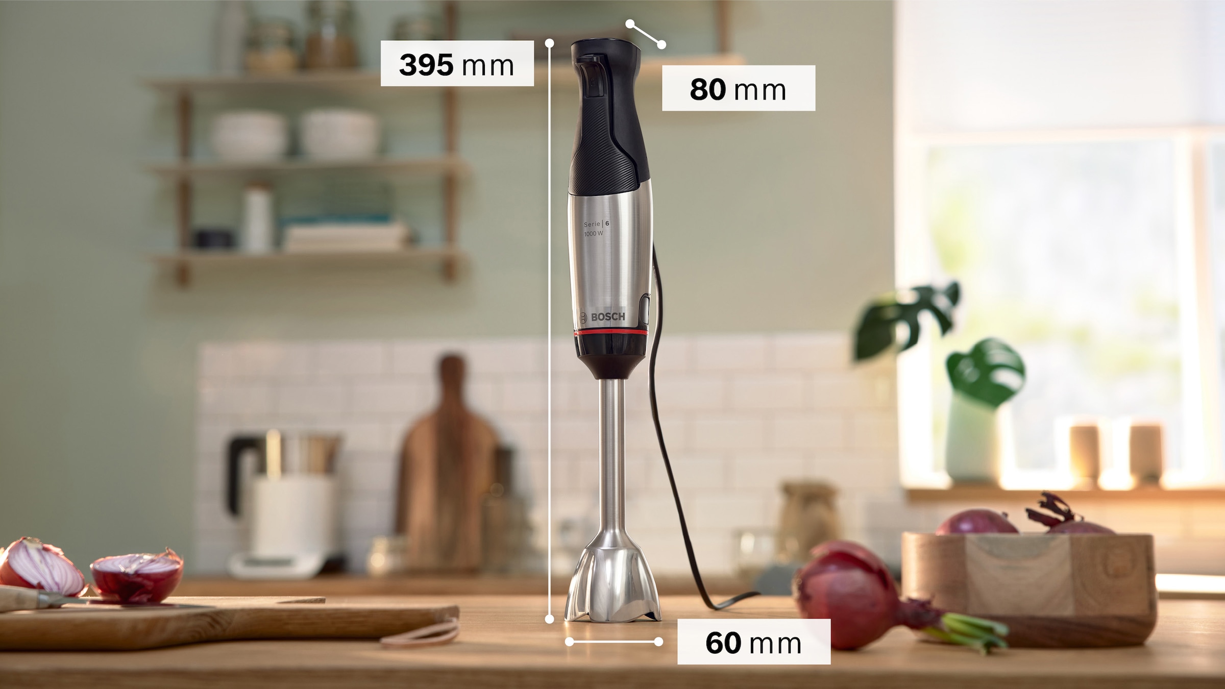 BOSCH Stabmixer »ErgoMaster Serie 6 MSM6M673, 4 Klingen, Mixfuß Edelstahl, schwarz«, 1000 W, Becher, Stampfer, Zerkleinerer groß & klein, 10 Jahre Motorgarantie