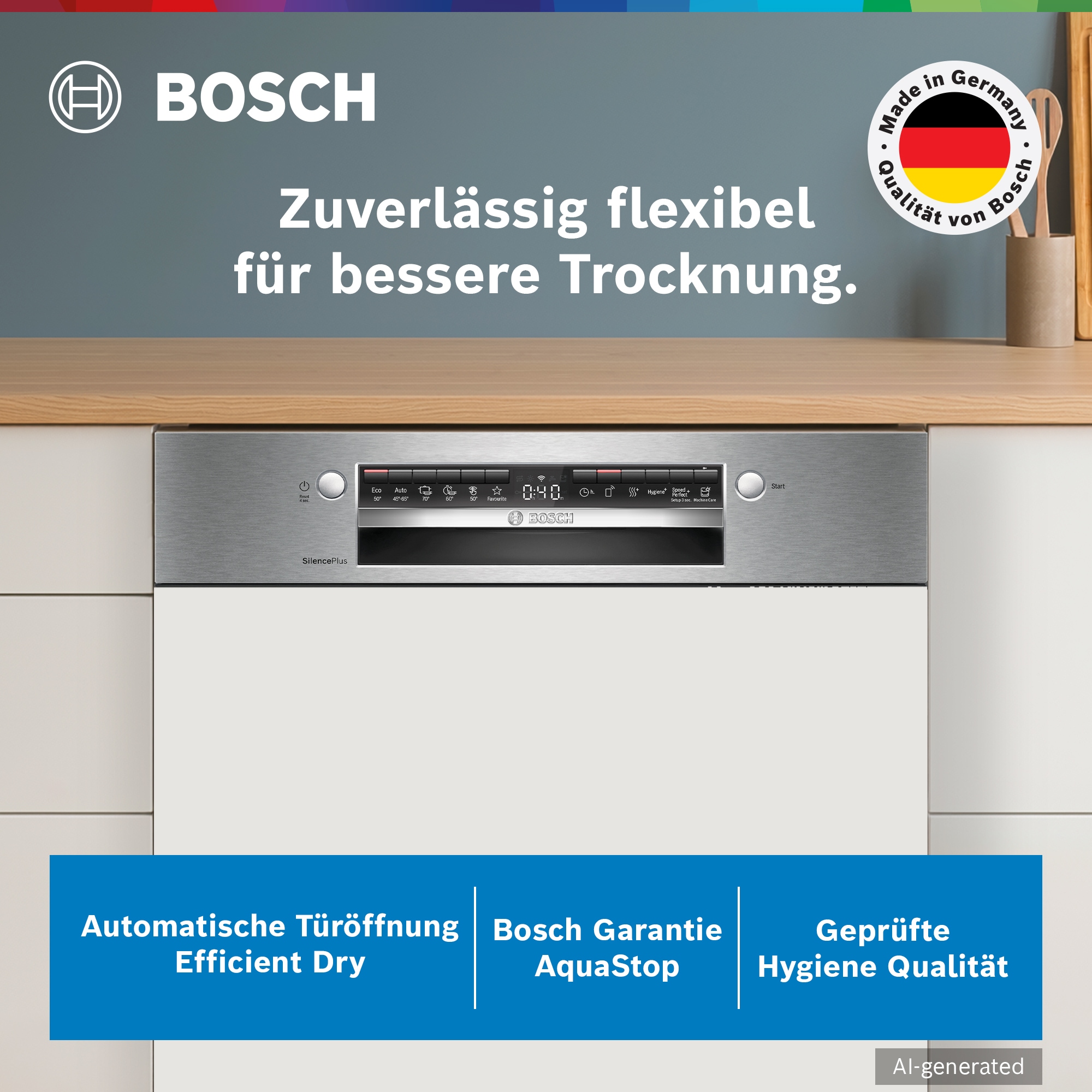BOSCH teilintegrierbarer Geschirrspüler Serie 4 »SMI4ECS32E« 14 Maßgedecke Automatische Türöffnung gegen Kondenswasser & flexible Max Flex Körbe