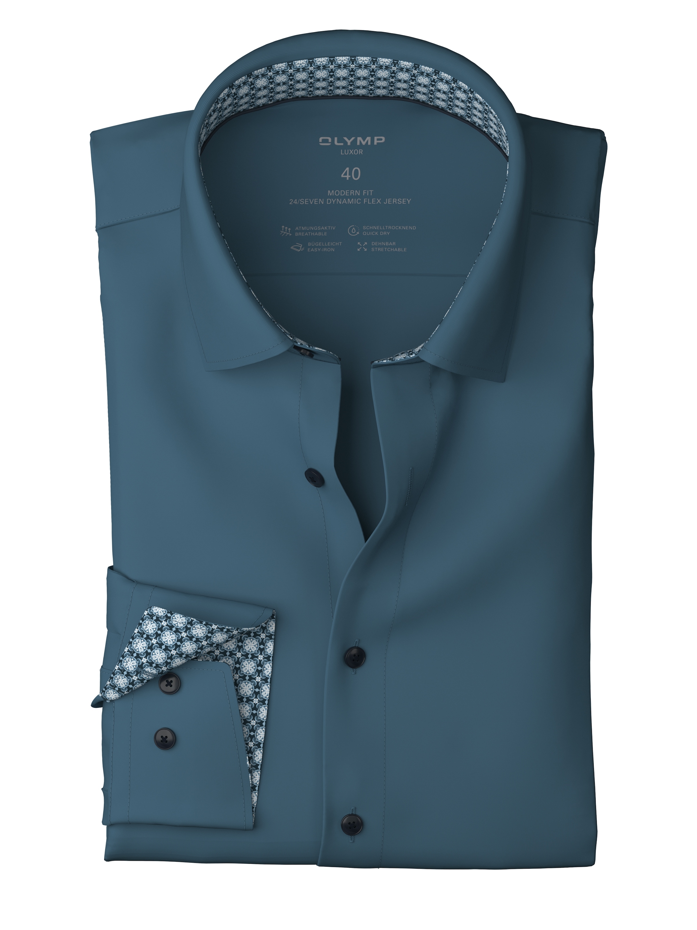 OLYMP Langarmhemd »Luxor 24/Seven modern fit«, Atmungsaktiv, Jersey, modern fit, New Kentkragen, Businesshemd