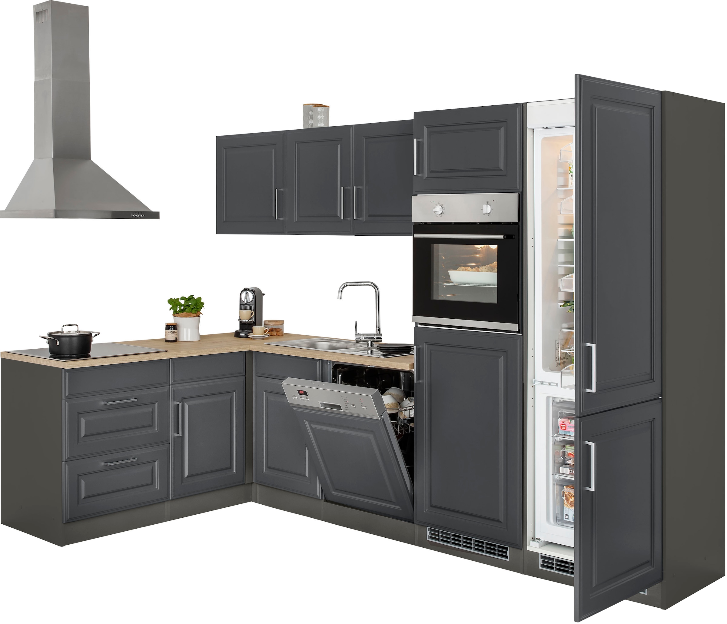 KOCHSTATION Winkelküche »KS-Stockholm« Stellbreite 290/170 cm, mit hochwertigen MDF Fronten im Landhaus-Stil