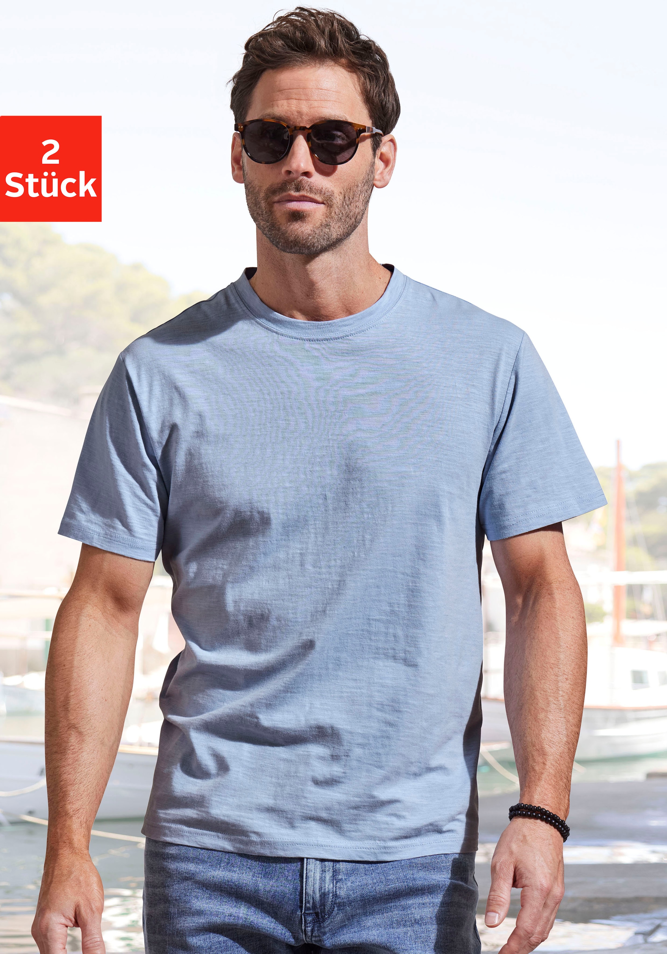John Devin T-Shirt, (Packung, 2 tlg., 2er-Pack), aus strukturierter Baumwoll-Qualität - im 2er-Sparpack