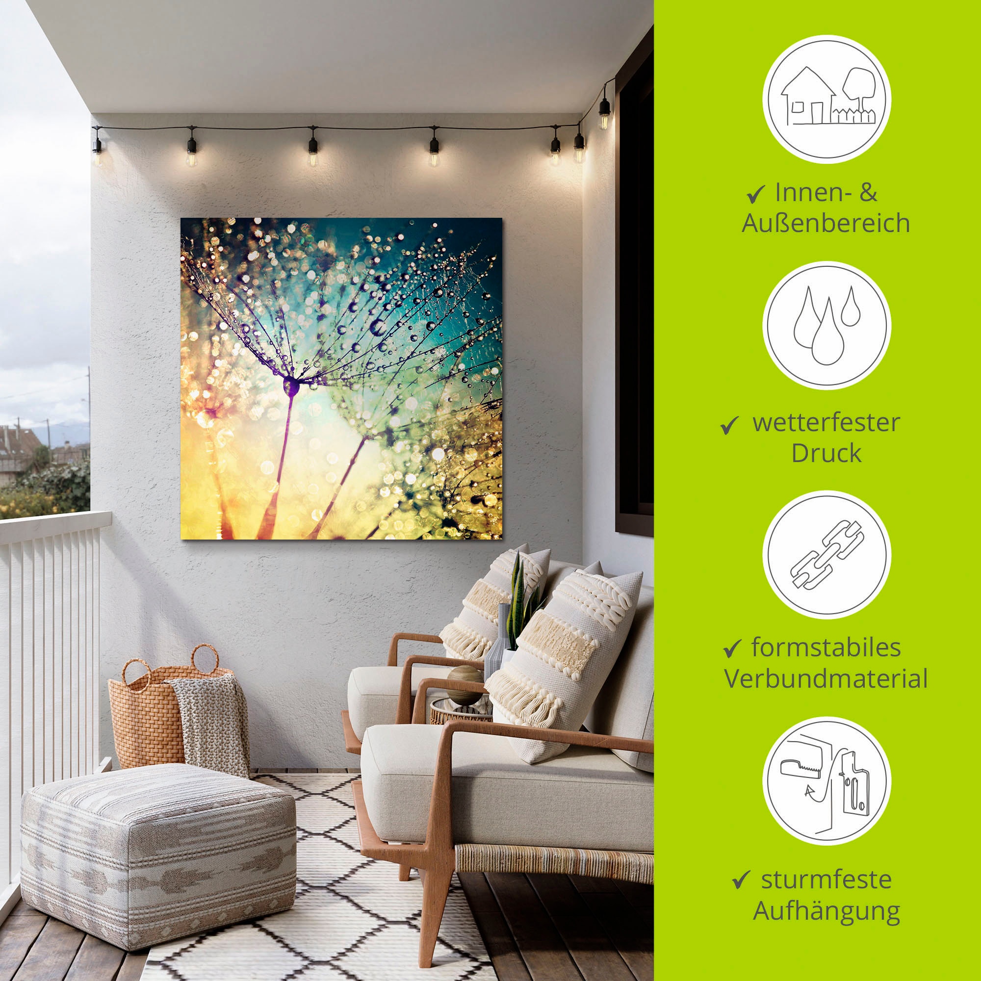 Artland Wandbild »Pusteblume Zaubertropfen«, Blumen, (1 St.), als Alubild, Outdoorbild, Leinwandbild, Poster, Wandaufkleber