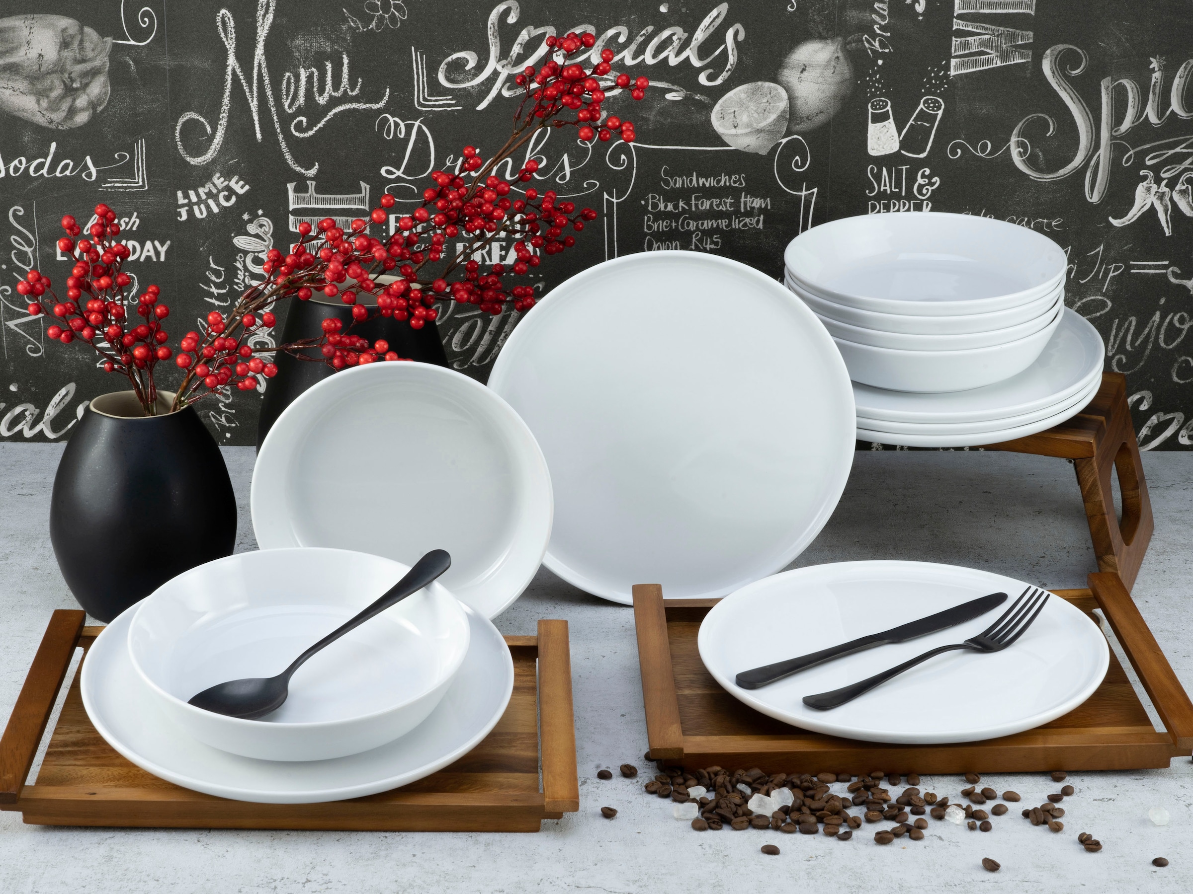 CreaTable Tafelservice »Geschirr-Set Chef Collection«, (Set, 12 tlg., Teller Set für 6 Personen), Teller Set, weiß, nordisches Design, 12 Teile, für 6 Personen