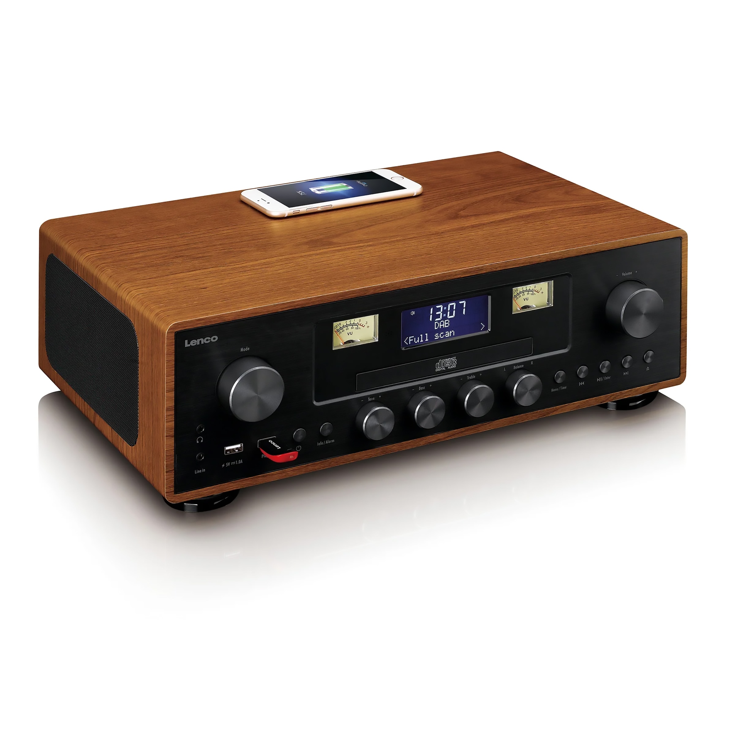 Lenco Stereoanlage »DAR-081WD« (Bluetooth Digitalradio (DAB+) | FM-Tuner 30 W) DAB+/FM, 2×15 W RMS, kabellose Ladefläche