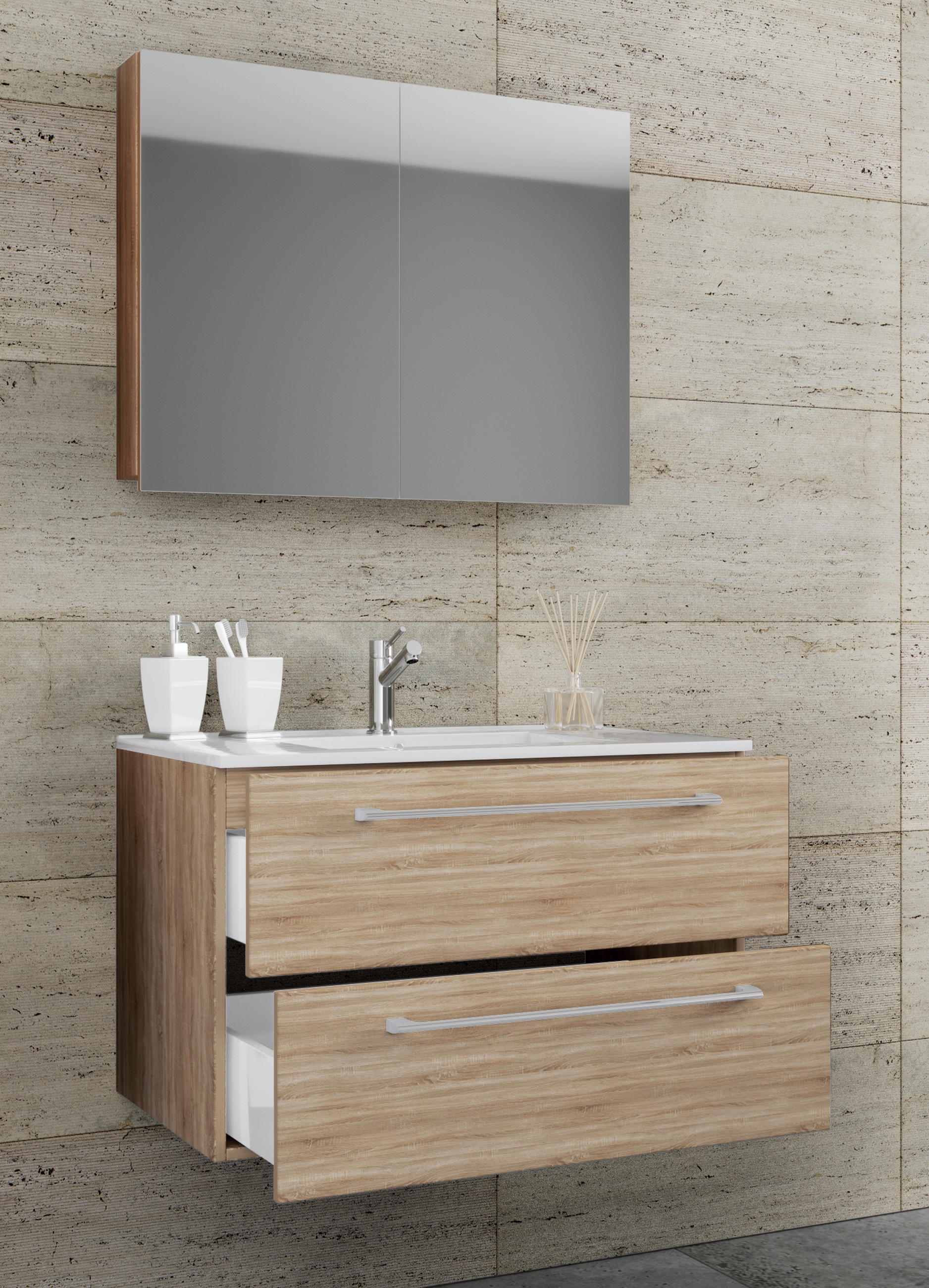 VCM Waschtisch »3-tlg. Waschplatz Waschtisch Badinos Schublade SP« 3 Stk. tlg.