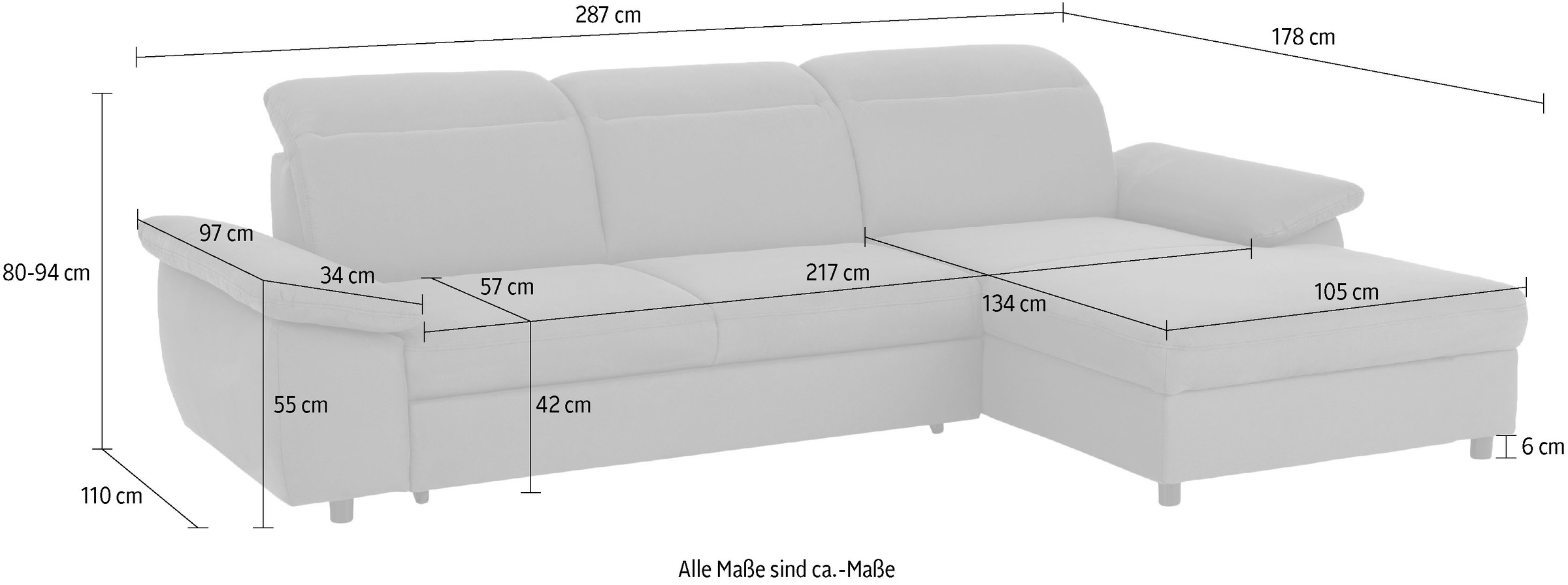 Home affaire Ecksofa »Mauritius L-Form«, mit Kopfteil- und Armlehnverstellung, mit Bettfunktion und Bettkasten