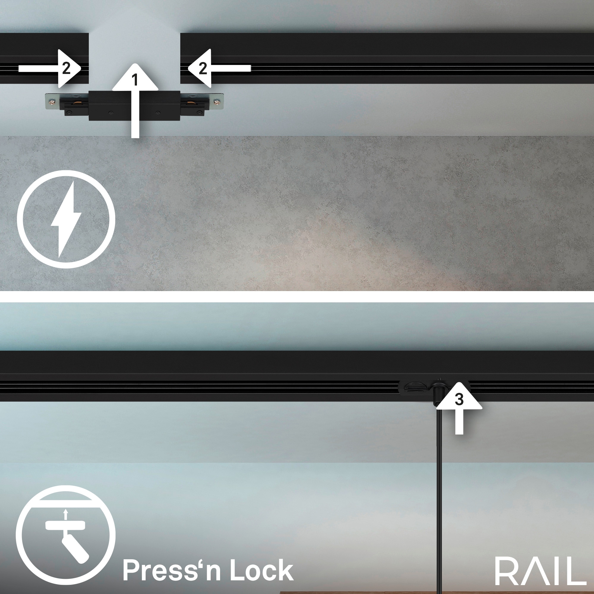 Briloner Leuchten Schienensystem-Sets »RAIL« LED-Board 7 Stk. Schienensystem Rail 1,5 m Schwarz 4,5W Decke Wohnzimmer Büro Küche
