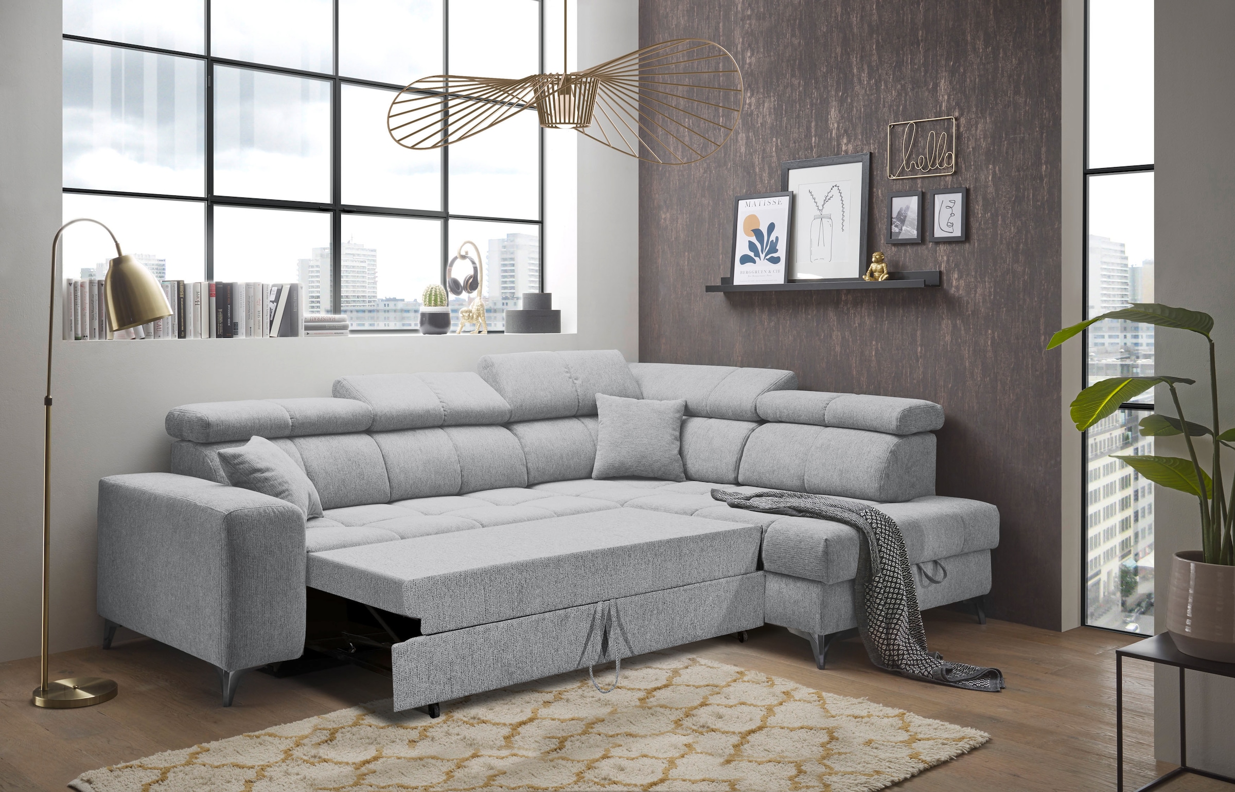 ED EXCITING DESIGN Ecksofa »Sydney L-Form« mit Bettfunktion, Bettkasten, Kopfteilverstellung & 2 Zierkissen