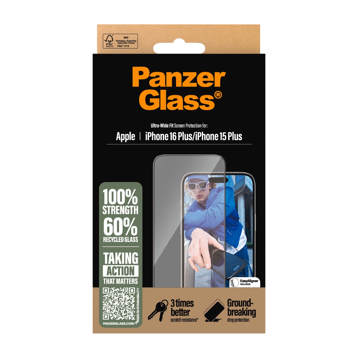 PanzerGlass Displayschutzglas »Ultra-Wide Fit Screen Protection«, für Apple iPhone 16 Plus-Apple iPhone 15 Plus, Displayschutzfolie, Schutzfolie, Bildschirmschutz, kratz- & stoßfest