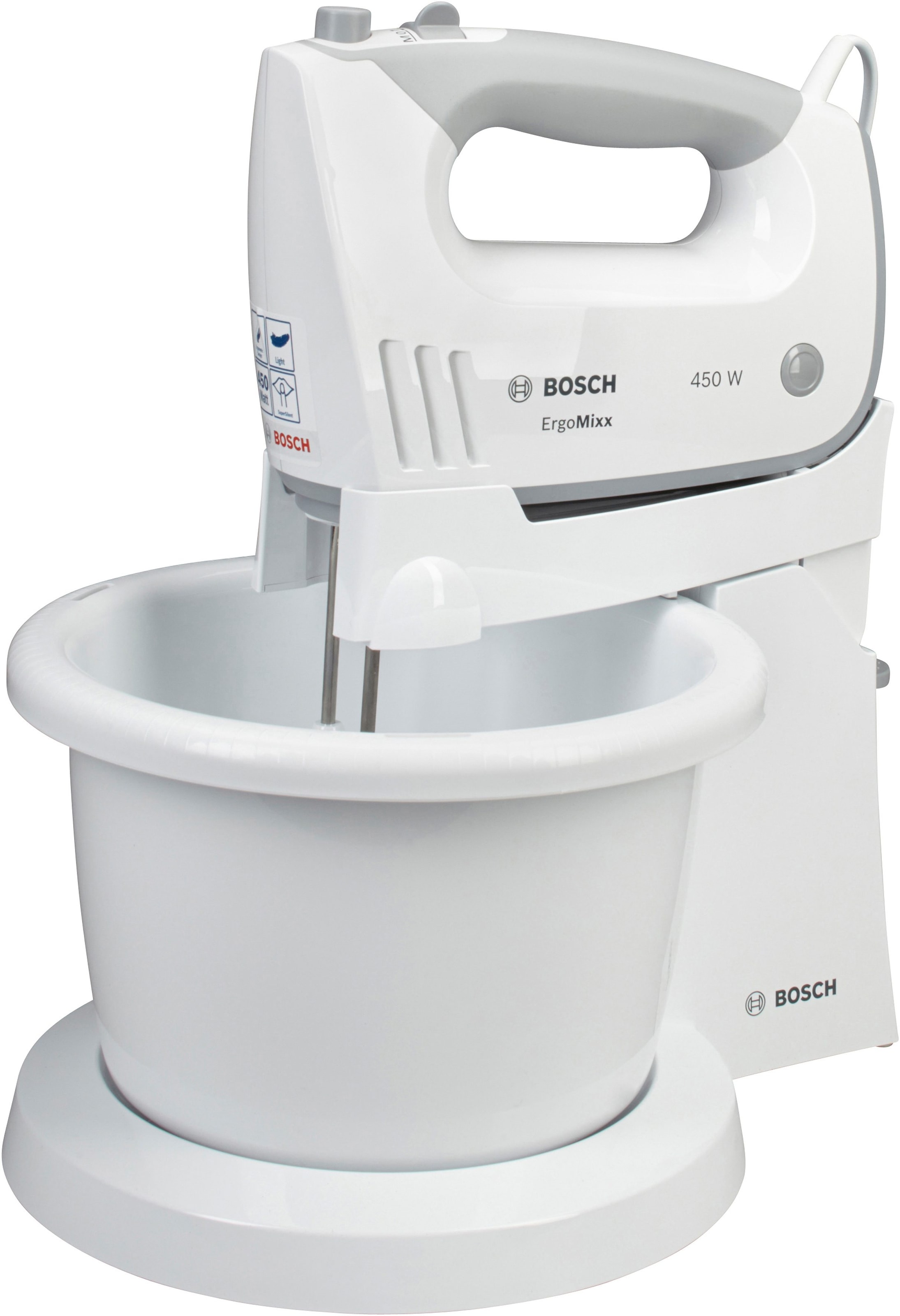 BOSCH Handmixer »ErgoMixx MFQ36460«, 450 W, 2 Rührbesen, 2 Edelstahl-Knethaken, Rührschüssel plus Halterung