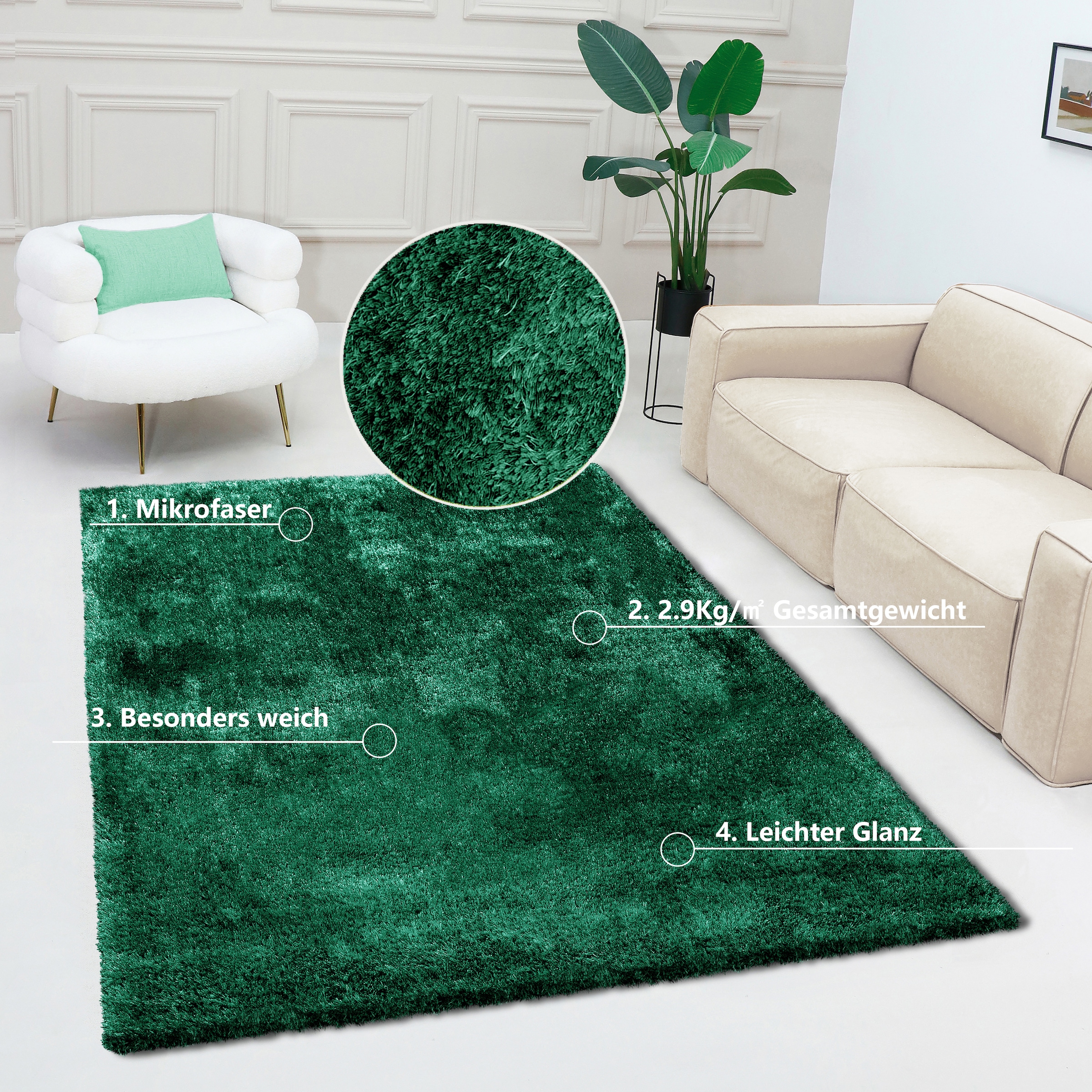 Bruno Banani Teppich »Dana Teppich, besonders weich und kuschelig, Kundenliebling«, rechteckig, 30 mm Höhe, uni, Mikrofaser Teppiche, Wohnzimmer, Schlafzimmer, Esszimmer