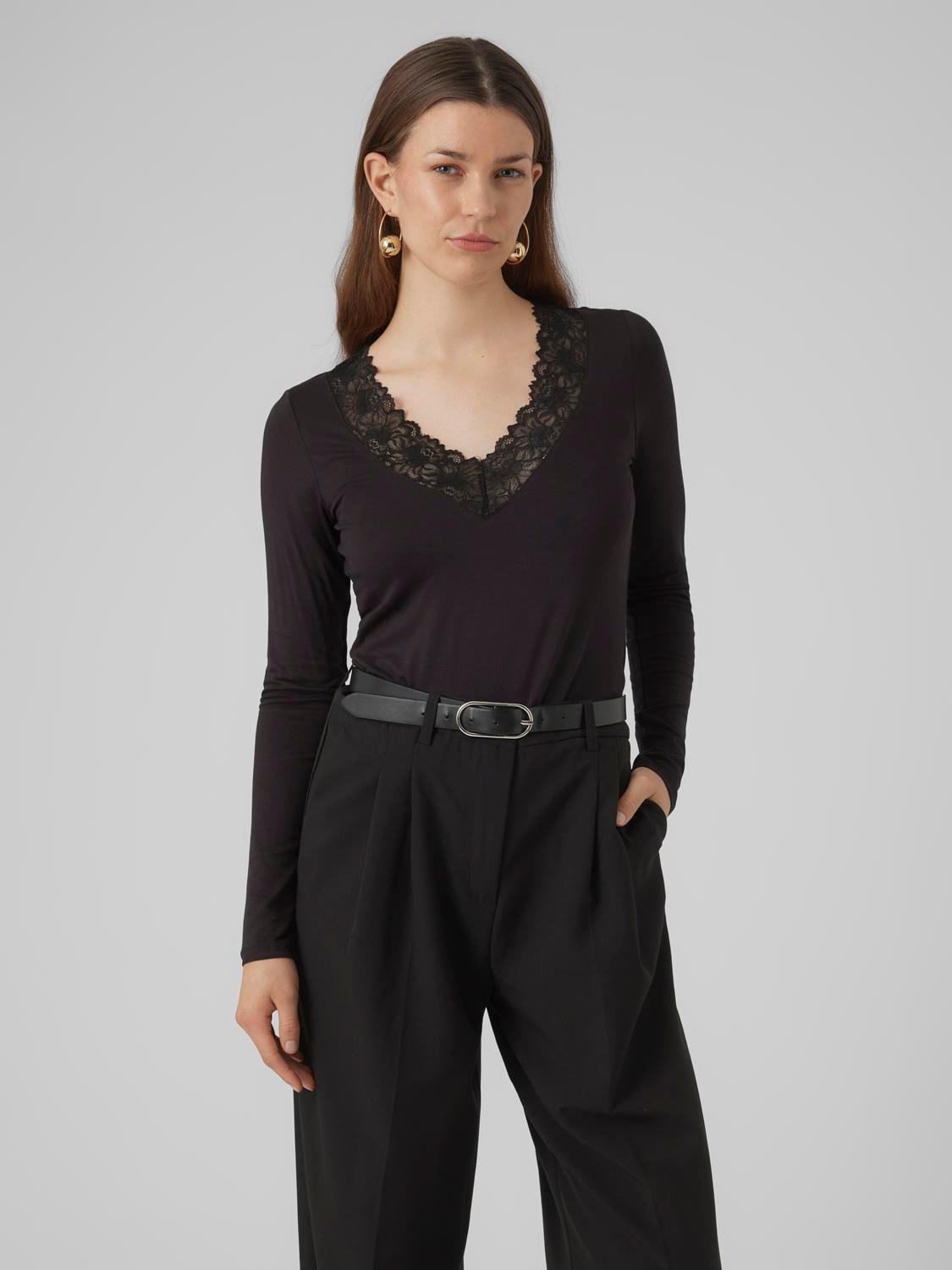 Vero Moda V-Shirt »VMROSA LS V-NECK LACE TOP GA JRS NOOS«