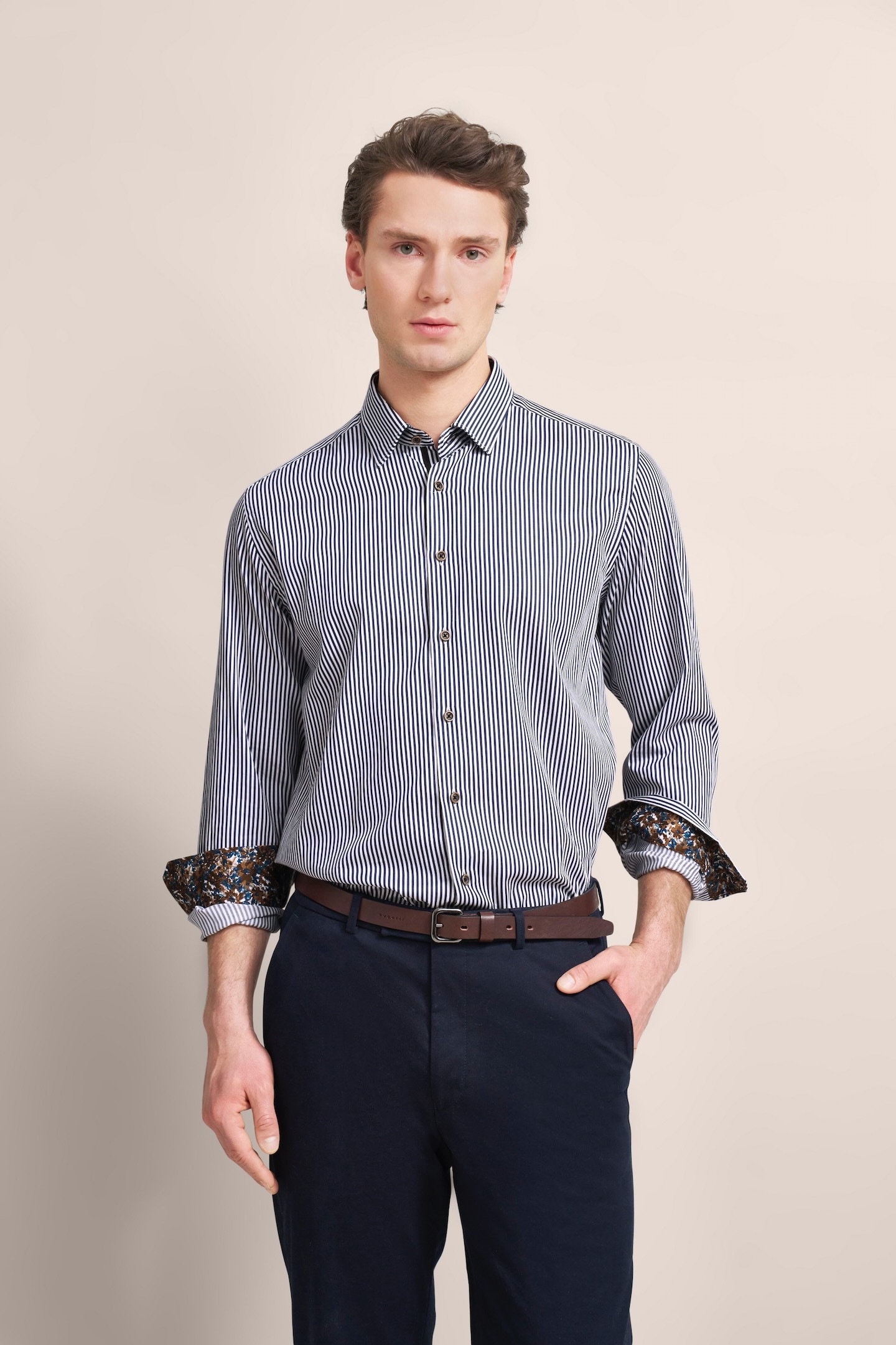 bugatti Langarmhemd mit Streifen