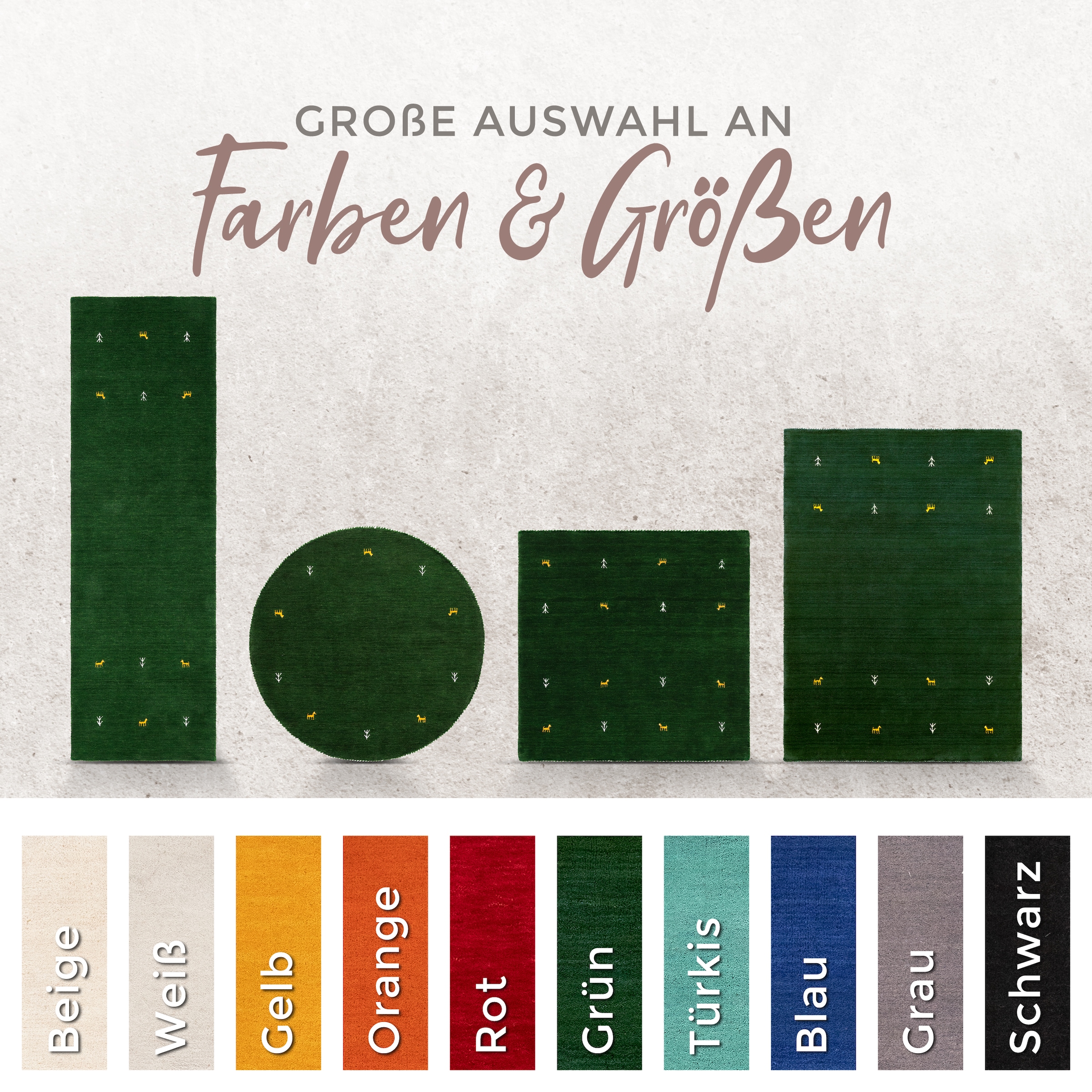 carpetfine Wollteppich »Gabbeh Uni,  auch als Läufer und Rund erhältlich« rechteckig 15 mm Höhe reine Wolle, handgewebt, Gabbeh Loom Tiermotiv, große Farbauswahl