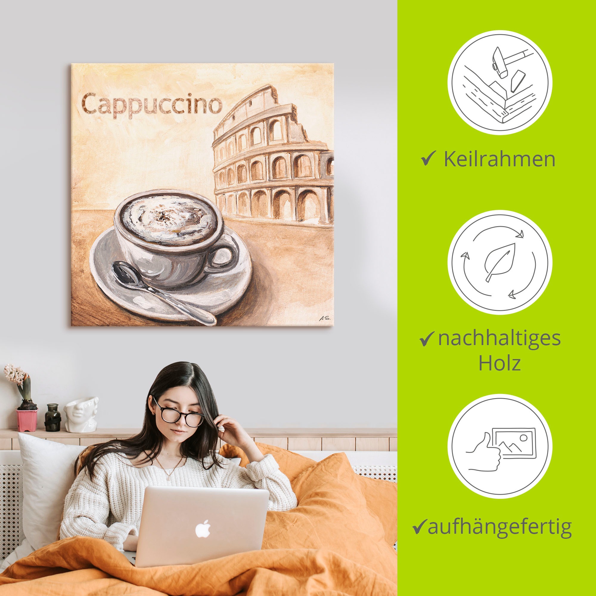 Artland Wandbild »Cappuccino in Rom« Kaffee Bilder 1 Stk. tlg. als Leinwandbild in verschied. Größen