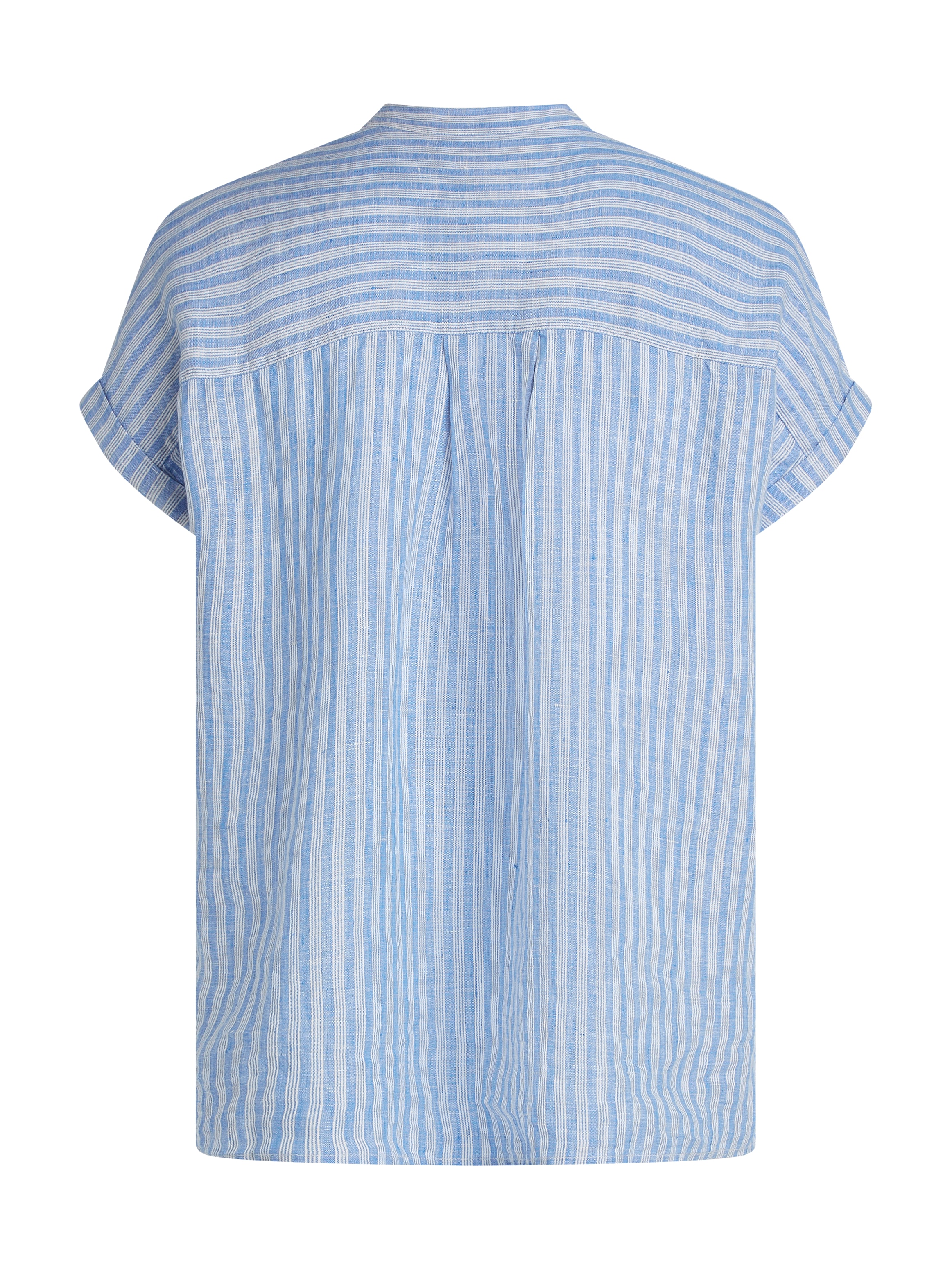 Tommy Hilfiger Kurzarmbluse »ESS LINEN COLLARLESS S/S BLOUSE«, mit Logostickerei,kühlendes Premium Leinen