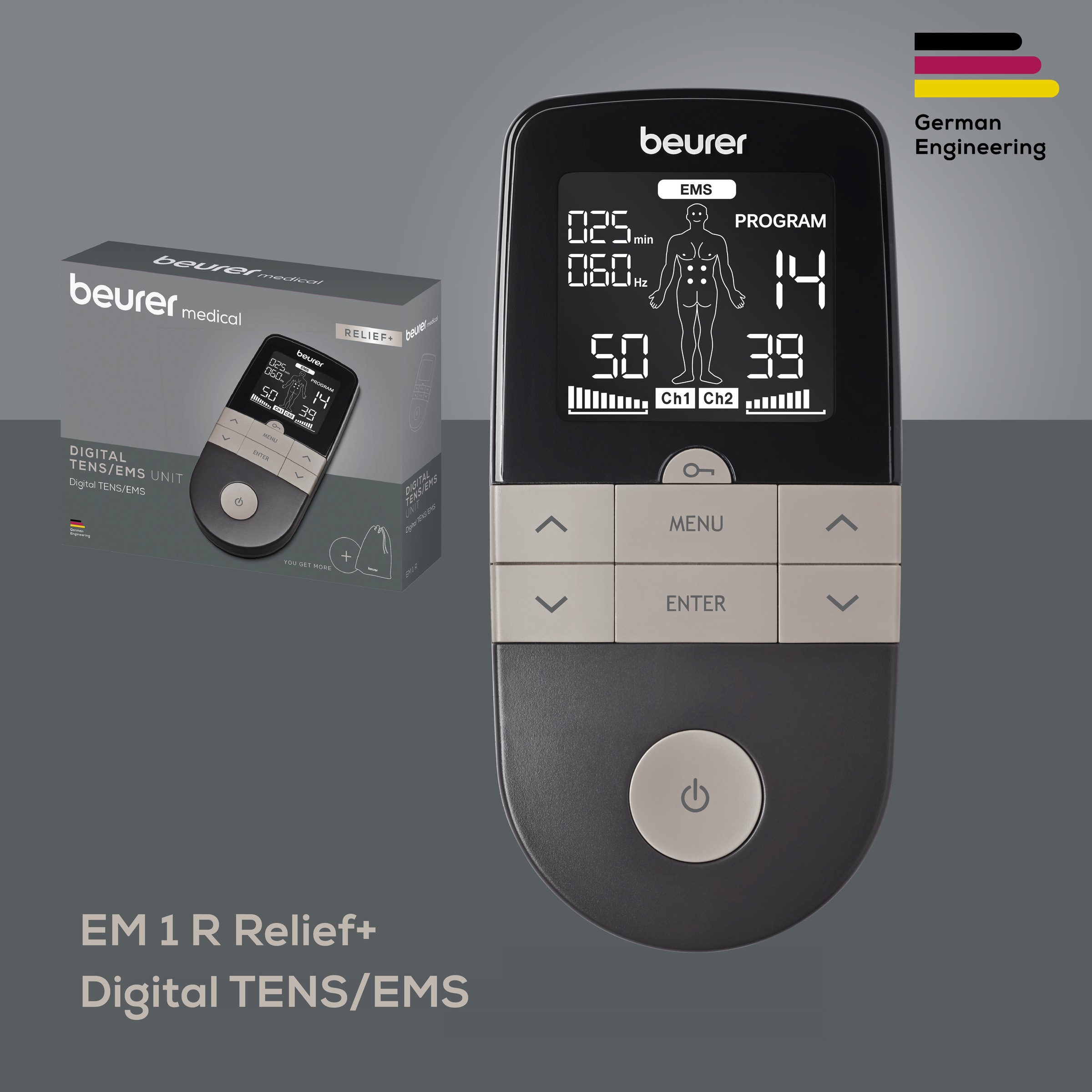 BEURER TENS-EMS-Gerät »Digital EM 1 R Relief+, 3-in-1 Reizstromgerät«, zur Schmerztherapie, Muskelstimulation und Entspannung