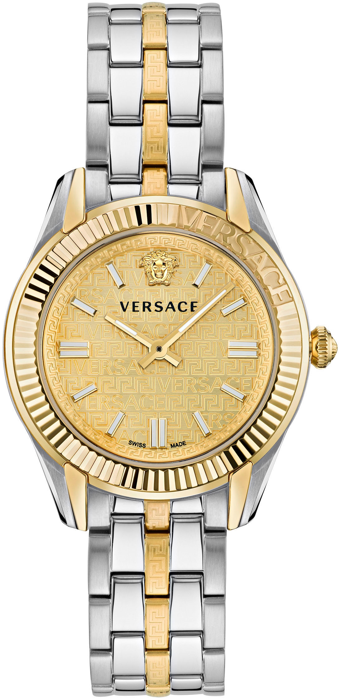 Versace Quarzuhr »GRECA TIME LADY, VE6C00523«, Armbanduhr, Damenuhr, Saphirglas, Swiss Made, bicolor, Leuchtzeiger