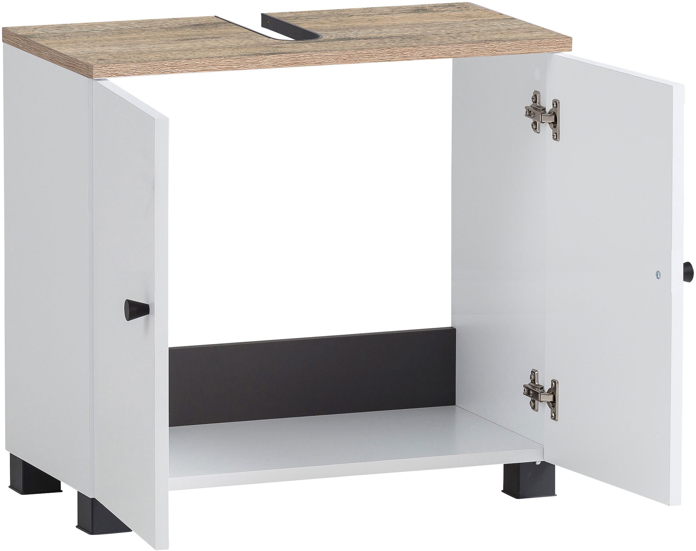welltime Waschbeckenunterschrank »Lugo, Breite 59 cm« Oberboden mit fühlbarer Holzstruktur und Siphonausschnit