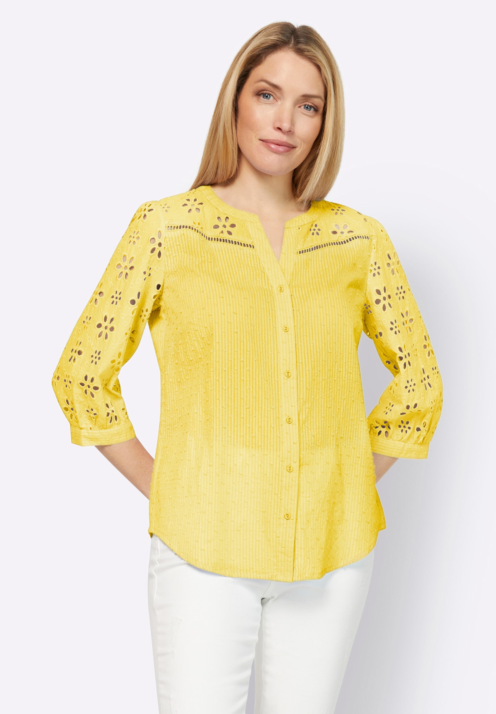 heine Klassische Bluse »Bluse Baumwollbluse mit Lochstickerei«