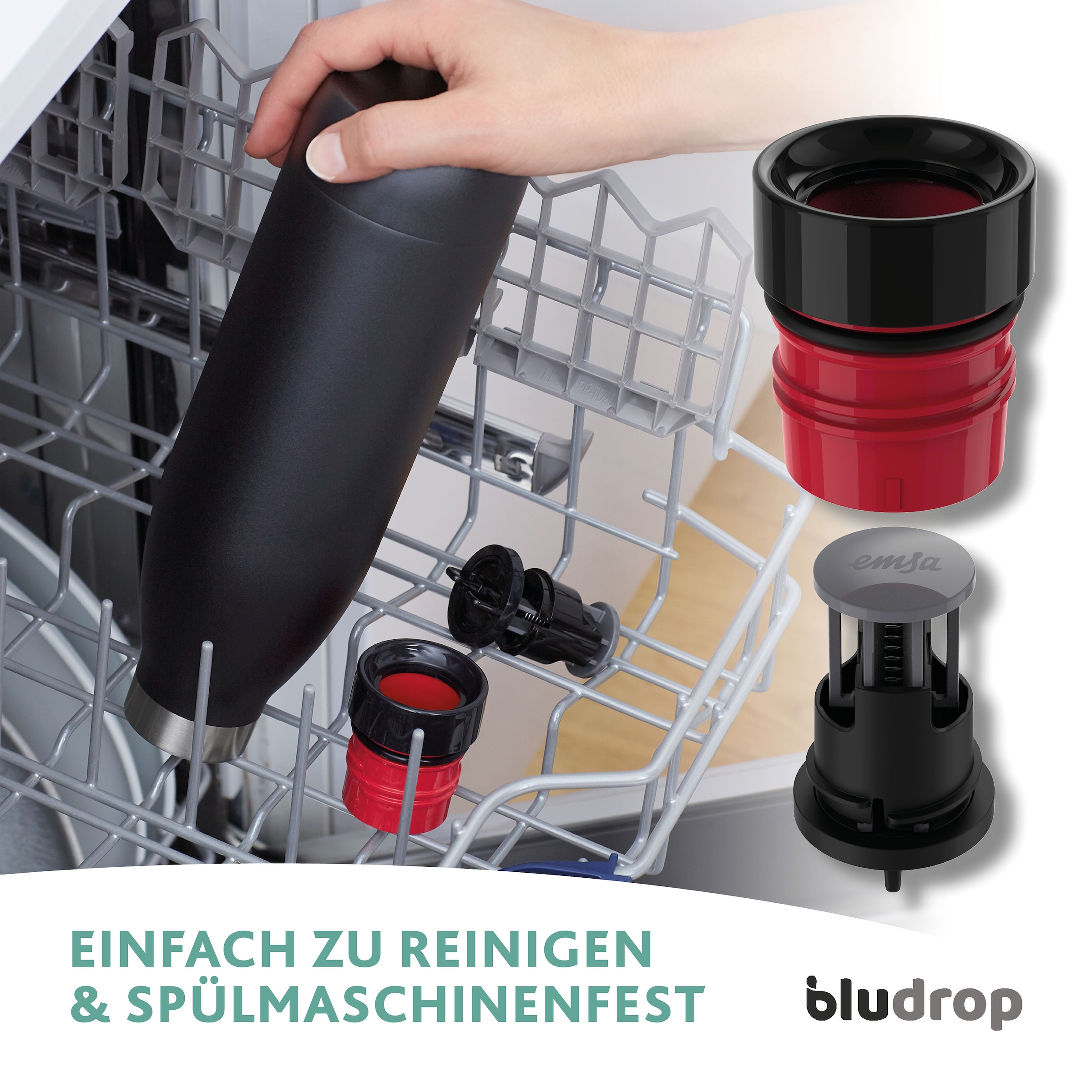 Emsa Trinkflasche »Bludrop Color«, spülmaschinenfest (1 warm/24h Quick-Press bei 12h Edelstahl, tlg.), kühl, Deckel