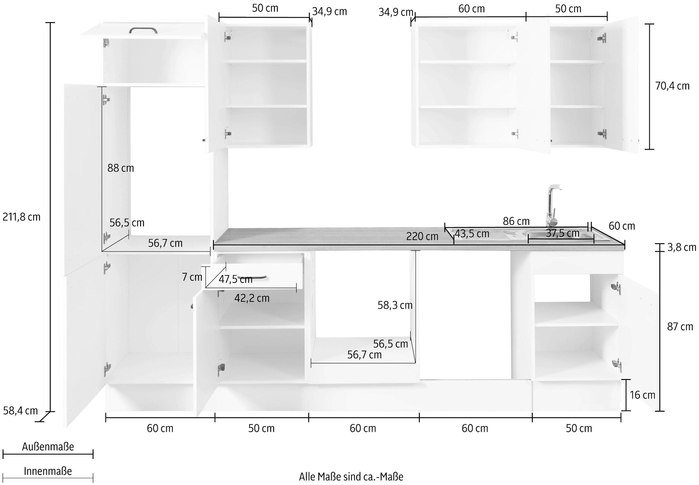 Küchenzeile Breite mit bequem Vollauszug, 280 »Elga«, OPTIFIT cm Premium-Küche Soft-Close-Funktion, kaufen