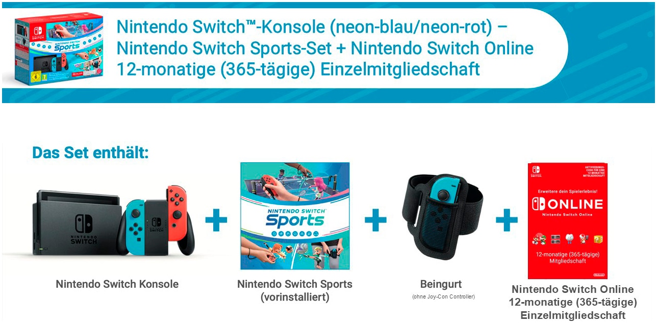 Nintendo Switch Konsolen-Set »Neon-Rot/Neon-Blau + Switch Sports + 12 Mon. Nintendo Switch Online«