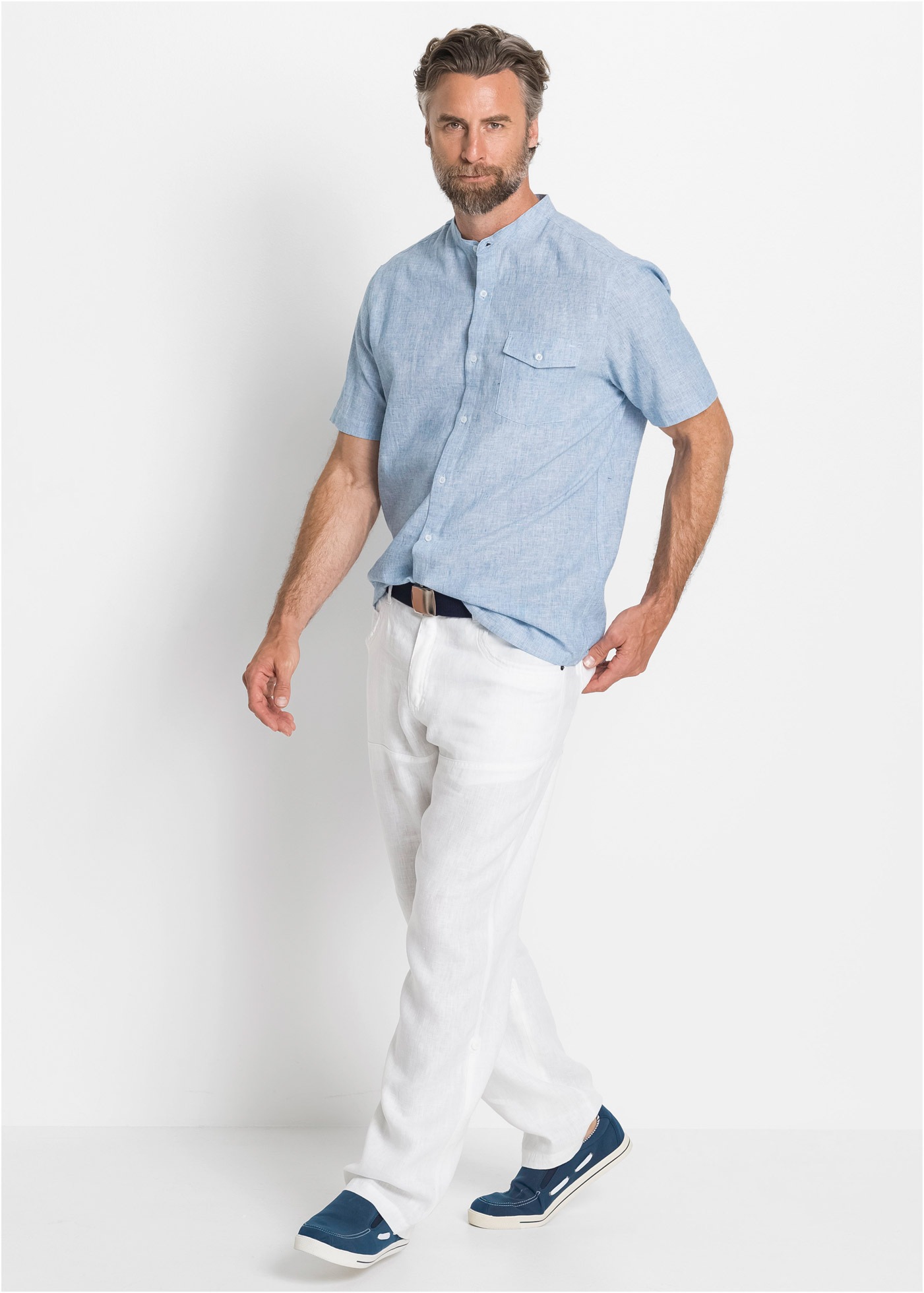 bonprix Kurzarmhemd Regular fit, aus Leinen-Baumwolle-Mix, mit Stehkragen