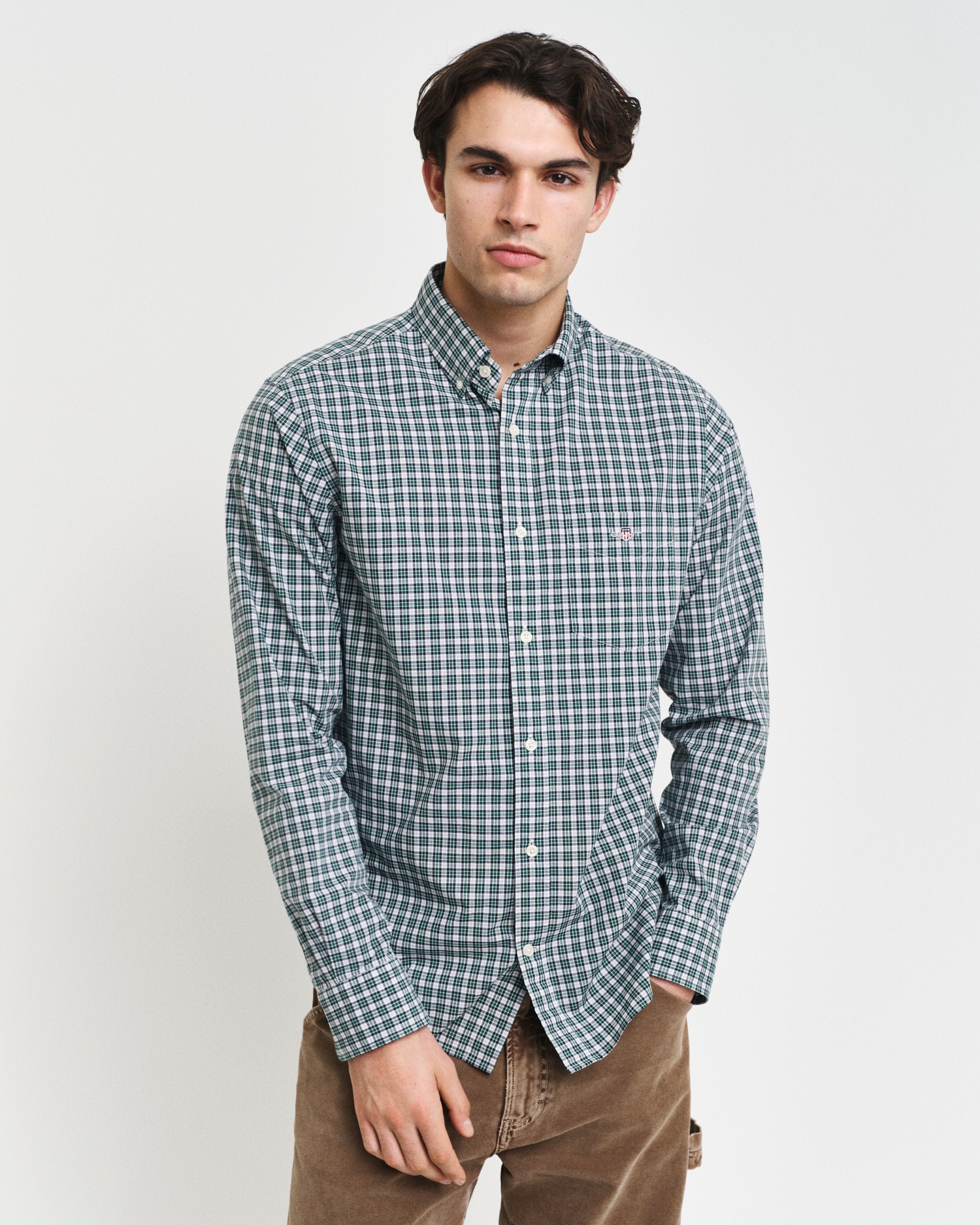 Langarmhemd »REG POPLIN SMALL CHECK SHIRT«, Regular Fit Popeline Hemd mit kleinem...