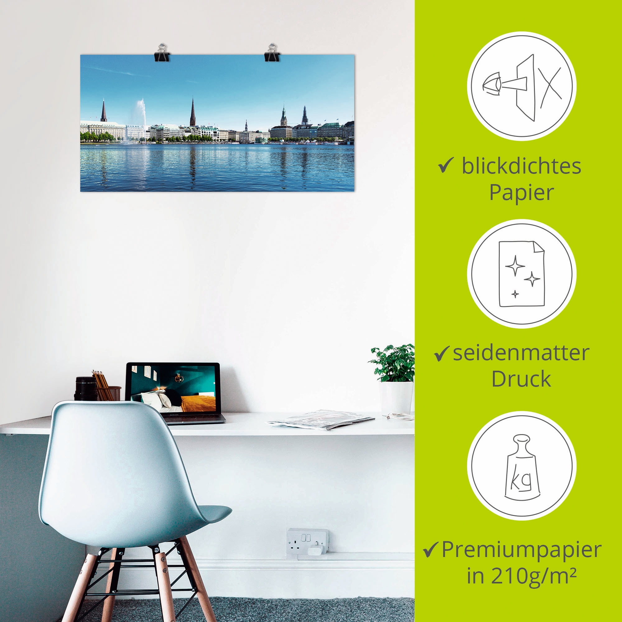 Artland Poster »Hamburg Alsterpanorama« Deutschland 1 Stk. tlg. als Leinwandbild, Poster in verschied. Größen