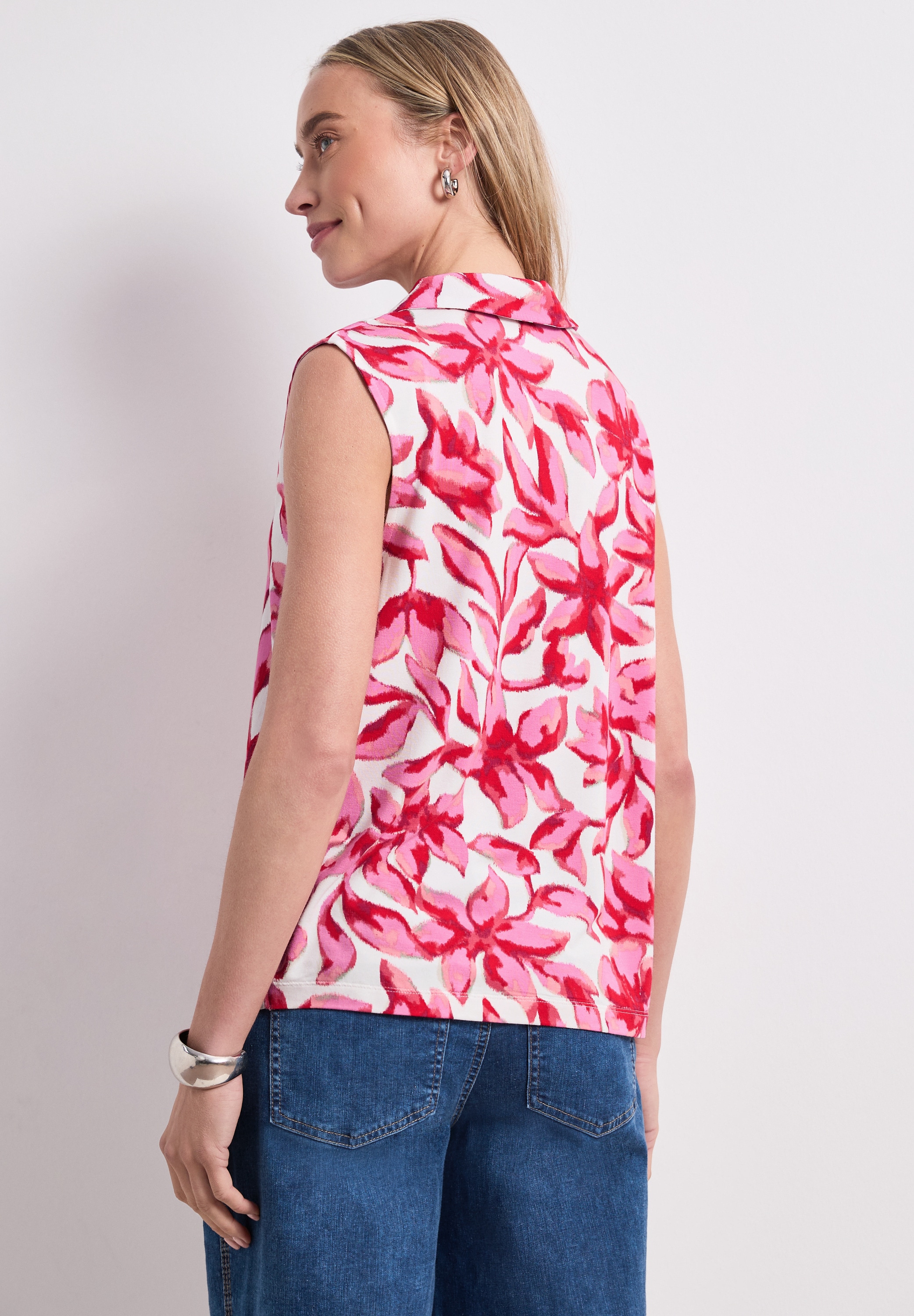 STREET ONE Shirttop Sommertop mit Kragen und floralem Allover-Print