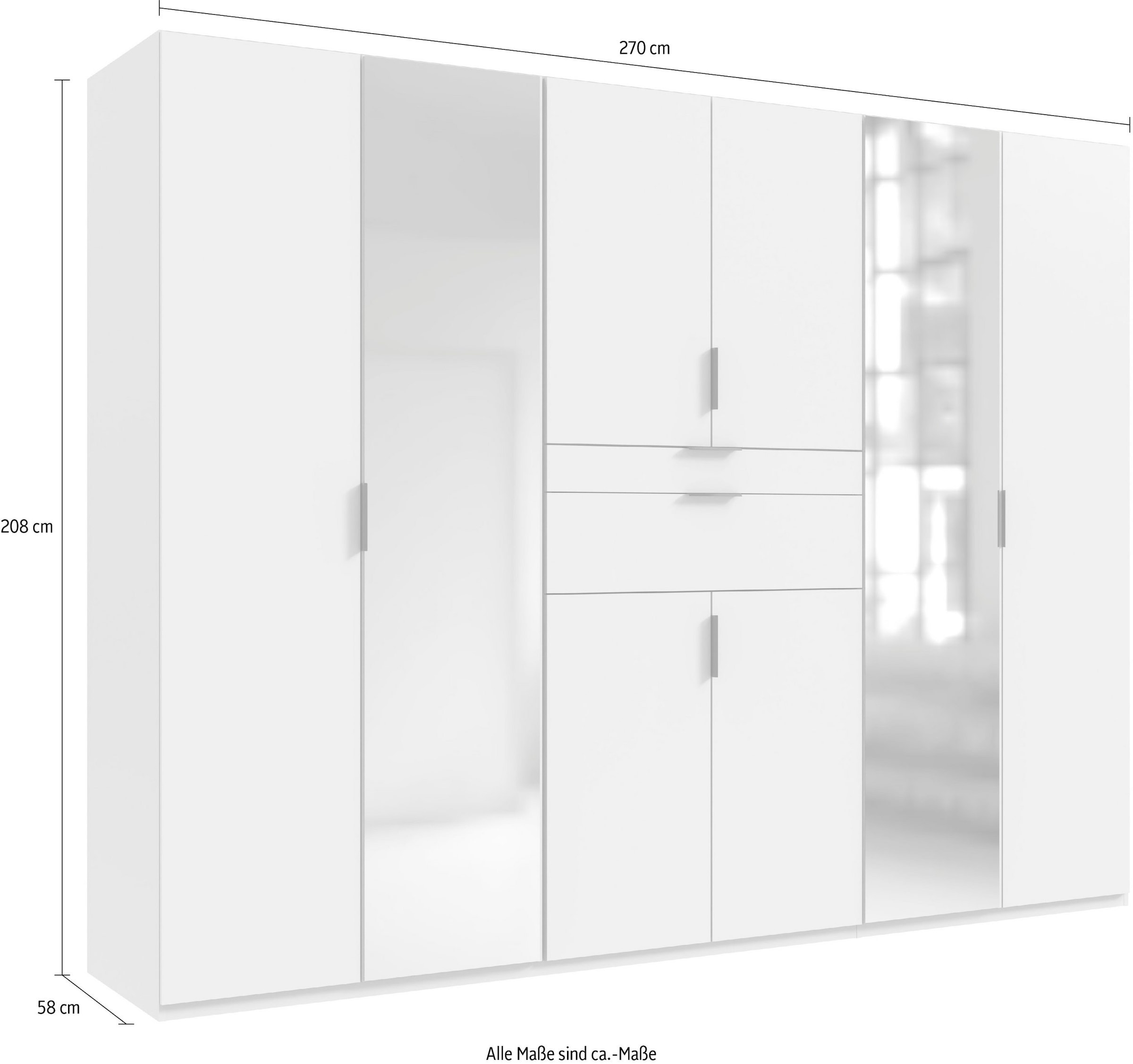Wimex Drehtürenschrank »Moldau. Lieferung bis in Deine Etage«, Kleiderschrank mit Spiegel, 2 Schubladen in 2 Breiten schwarze Griffe